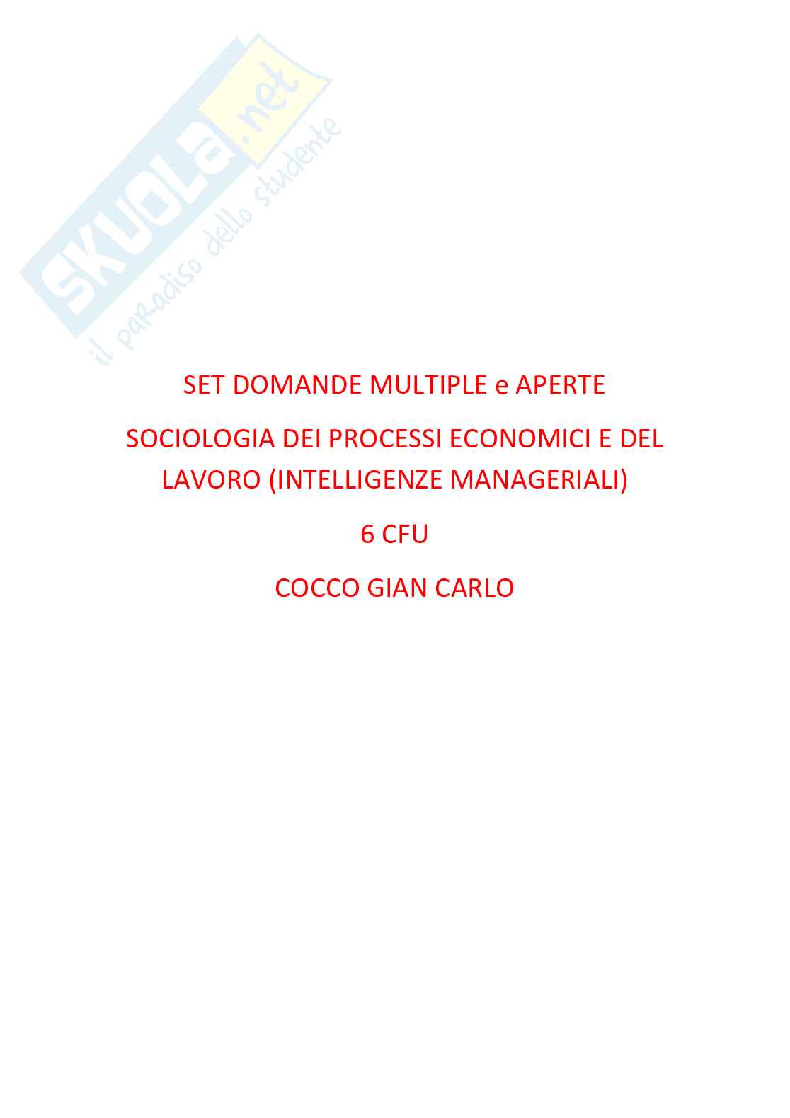 Paniere Sociologia dei processi economici e del lavoro - risposte multiple e aperte Pag. 1
