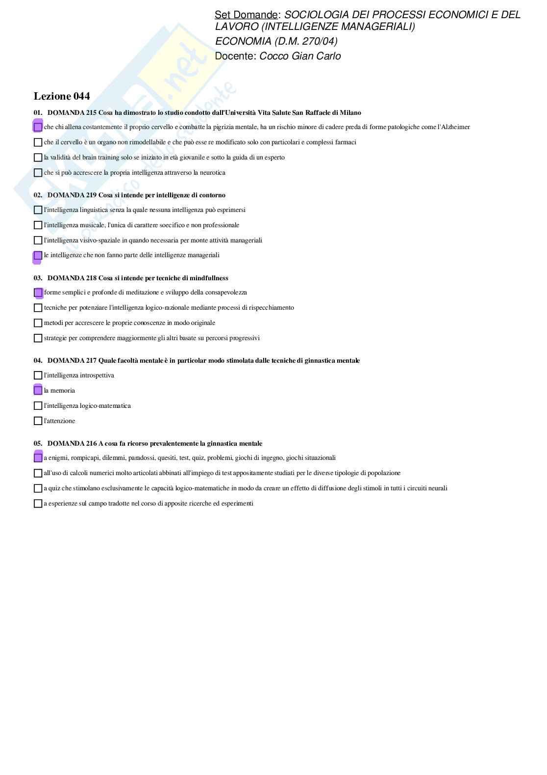 Paniere Sociologia dei processi economici e del lavoro - risposte multiple e aperte Pag. 46