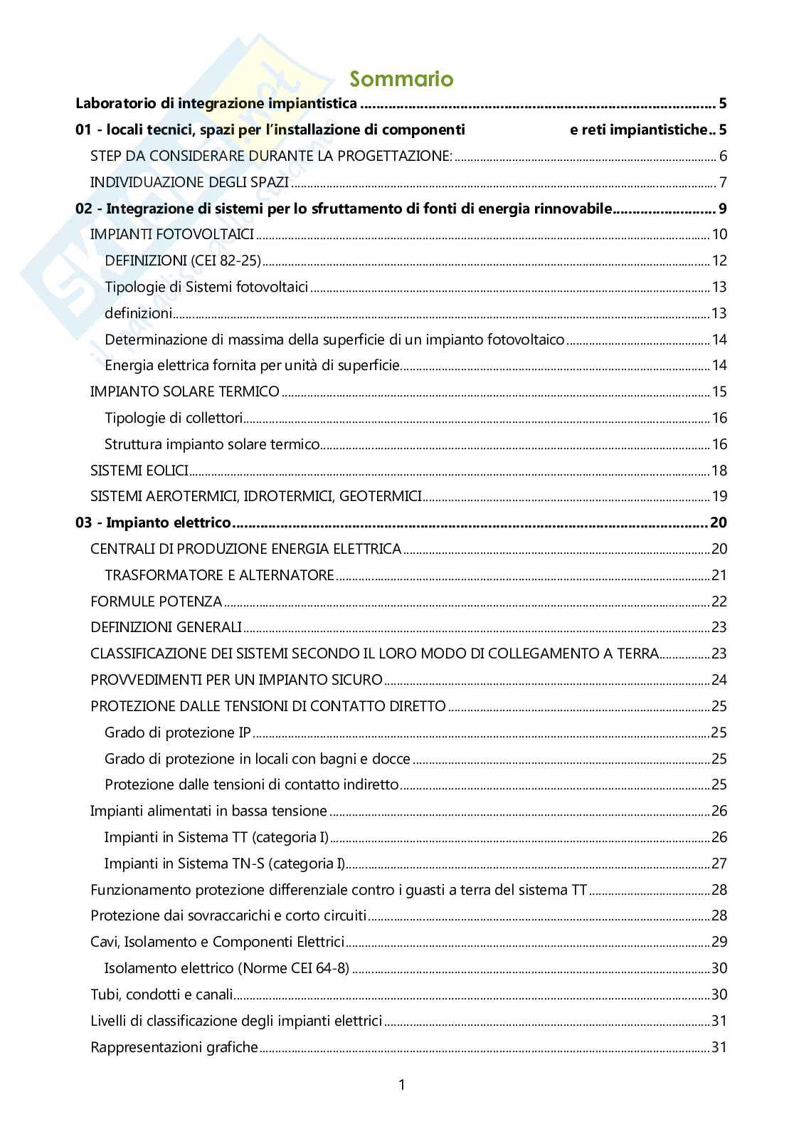 Appunti completi del corso di Laboratorio di integrazione impiantistica Pag. 1