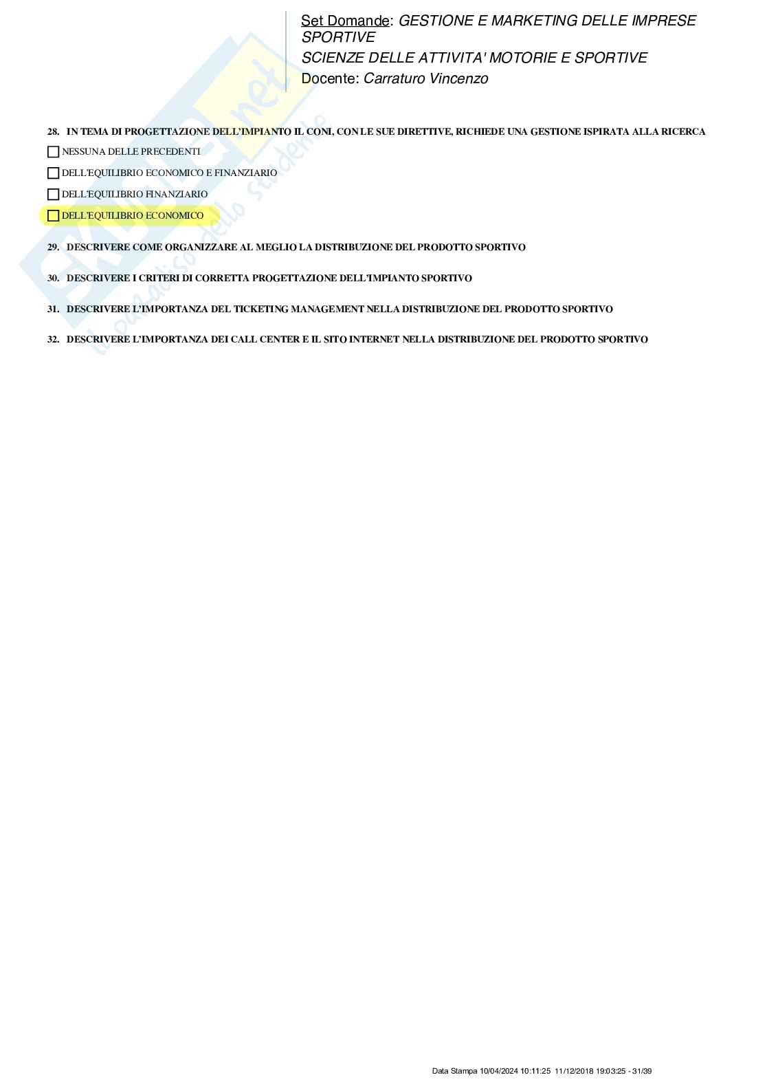 Paniere nuovo completo di Gestione e marketing delle imprese sportive Pag. 31