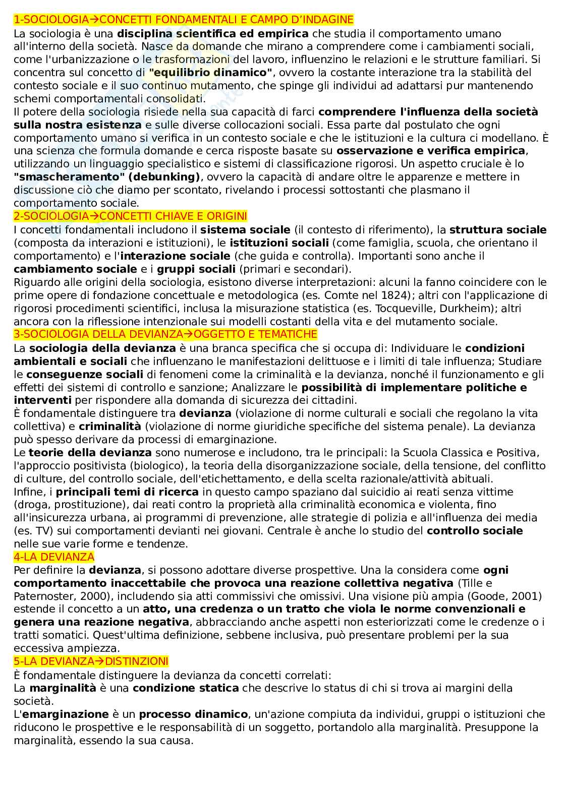 Appunti lezioni Sociologia della devianza Pag. 1