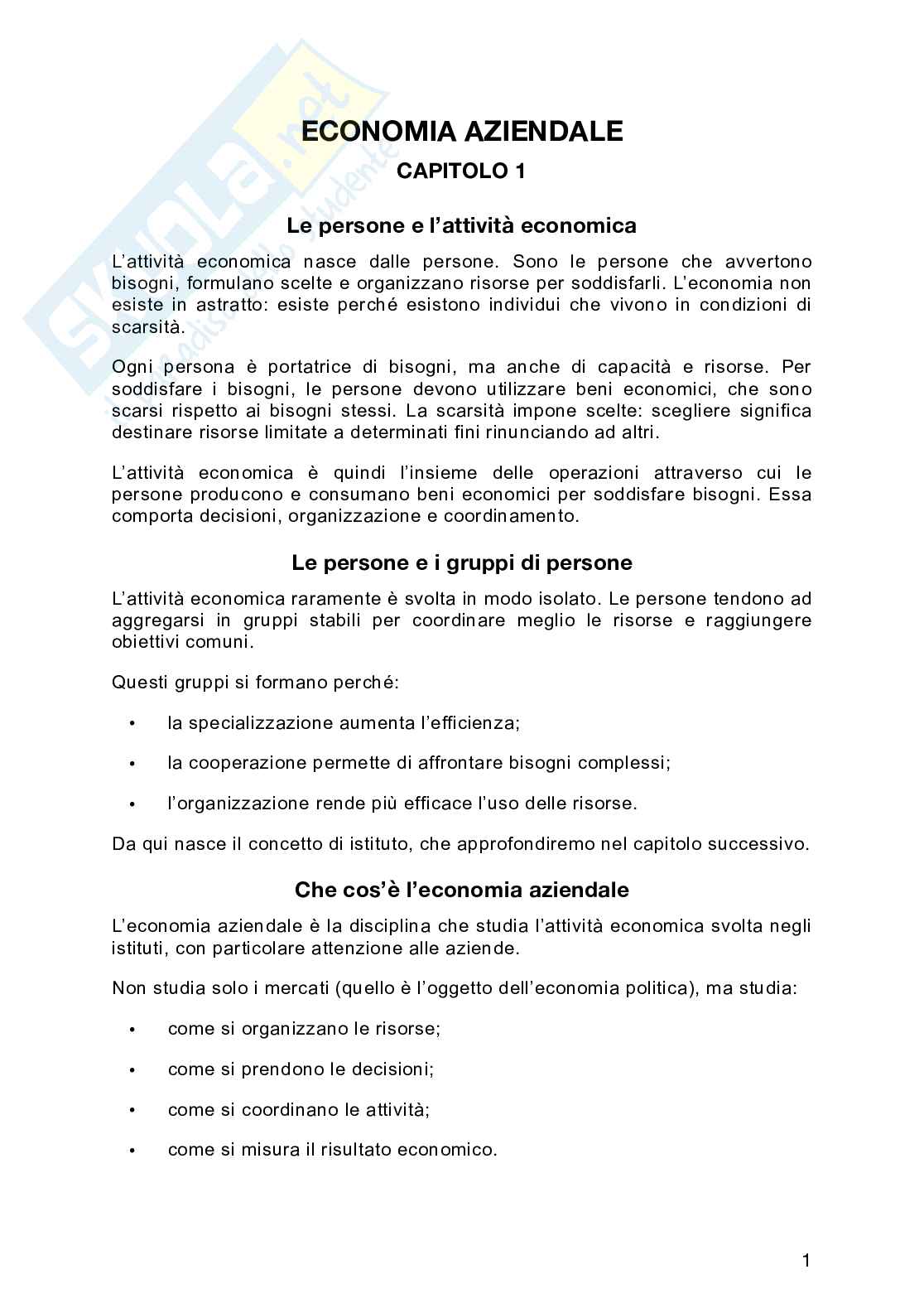 Schemi sulla base del libro 1 di Economia aziendale Pag. 1