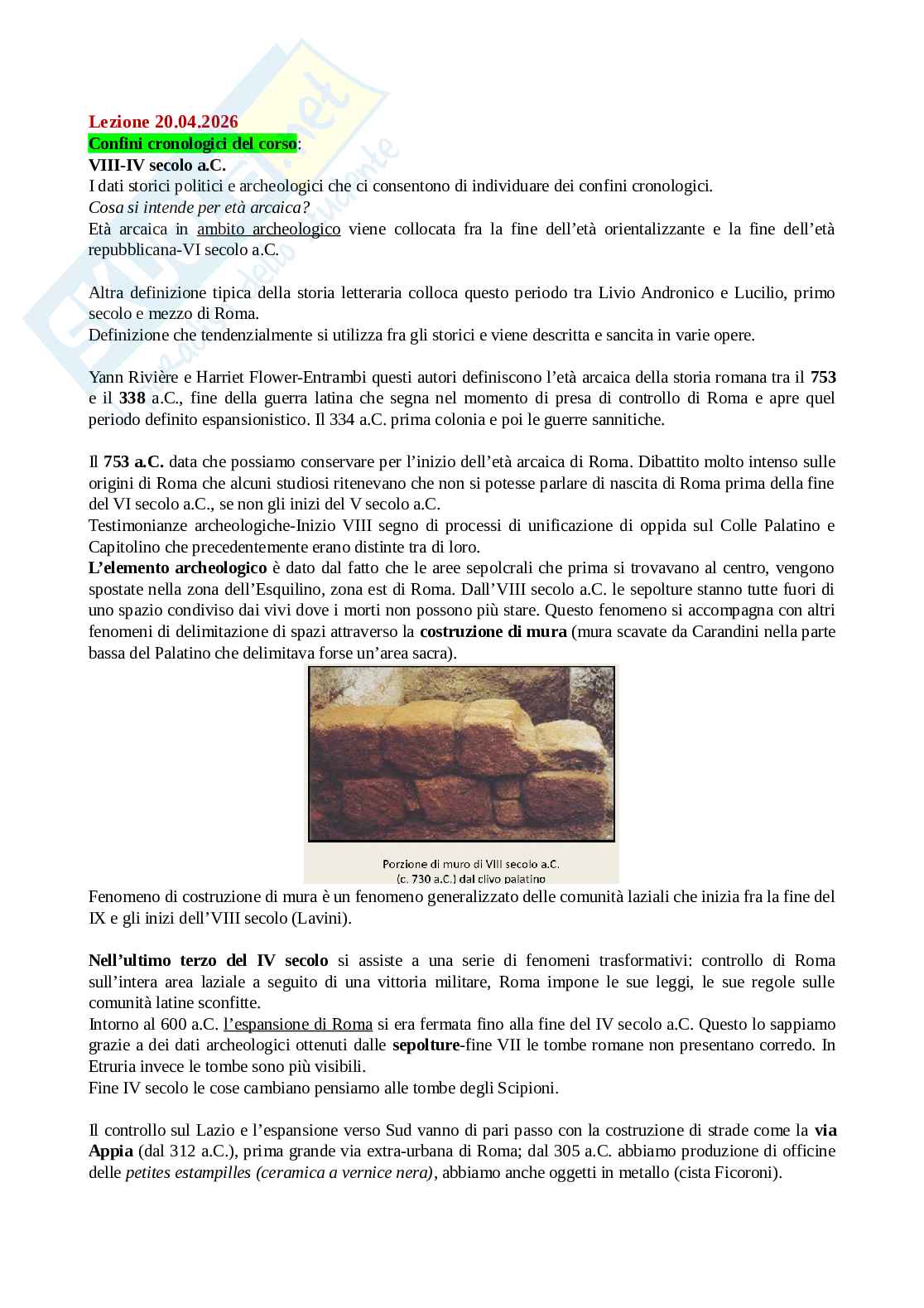 Appunti prima lezione del corso di Storia romana Pag. 1
