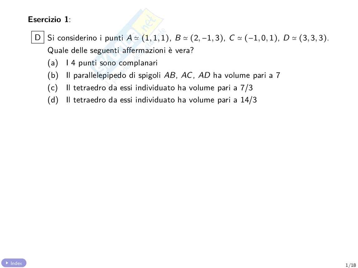 Quiz con soluzione Algebra e geometria lineare Pag. 1