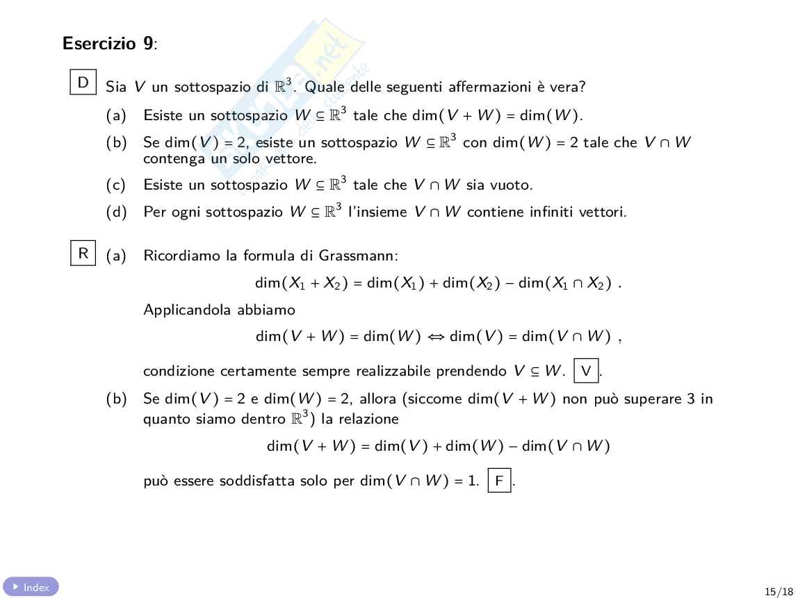 Quiz con soluzione Algebra e geometria lineare Pag. 31
