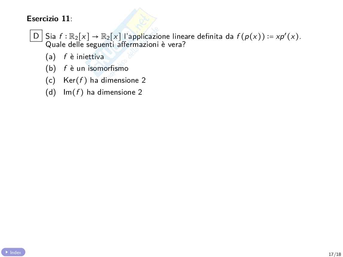 Quiz con soluzione Algebra e geometria lineare Pag. 36