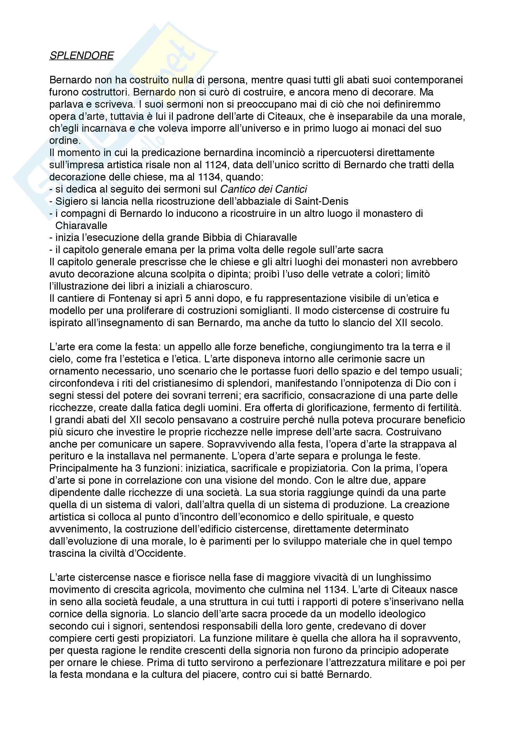 Riassunto esame Storia Medievale, prof. Comba, libro consigliato San Bernardo e l'arte cistercense, Duby Pag. 1