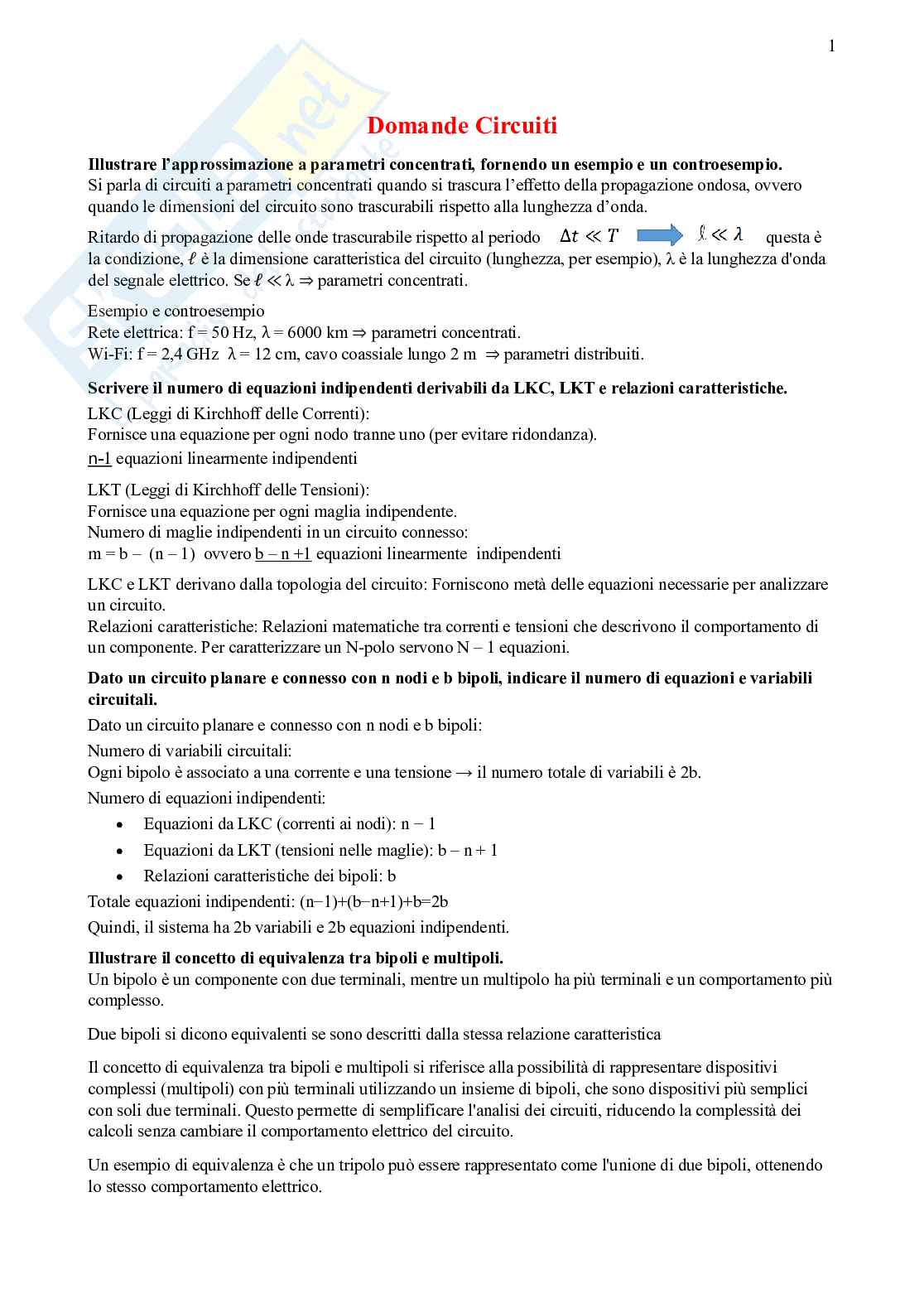 Circuiti elettrici per l'elettronica Pag. 1