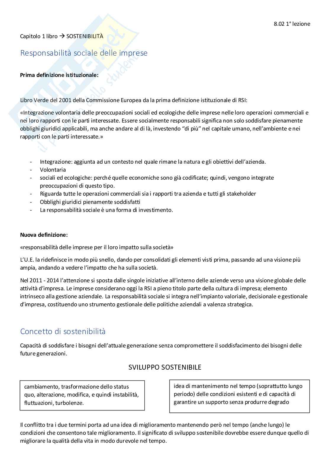 Responsabilità sociale d'impresa - Appunti 1 modulo Pag. 1