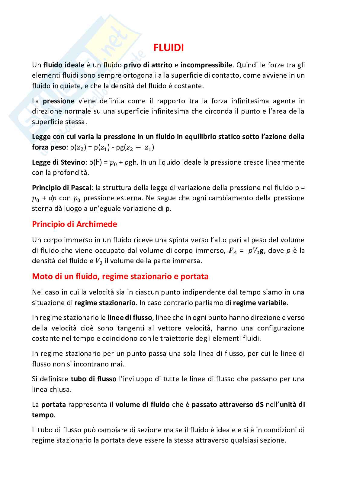 Appunti di Fisica I – Meccanica dei fluidi e termodinamica: teoria e formule Pag. 1