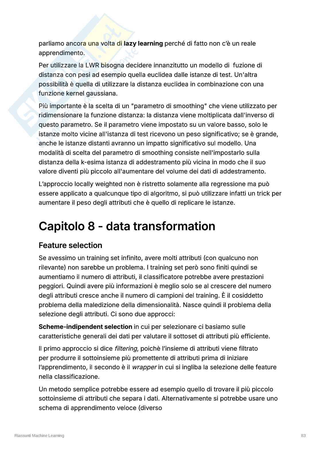 Appunti esame Machine Learning – Feature Selection, Discretizzazione e PCA Pag. 1