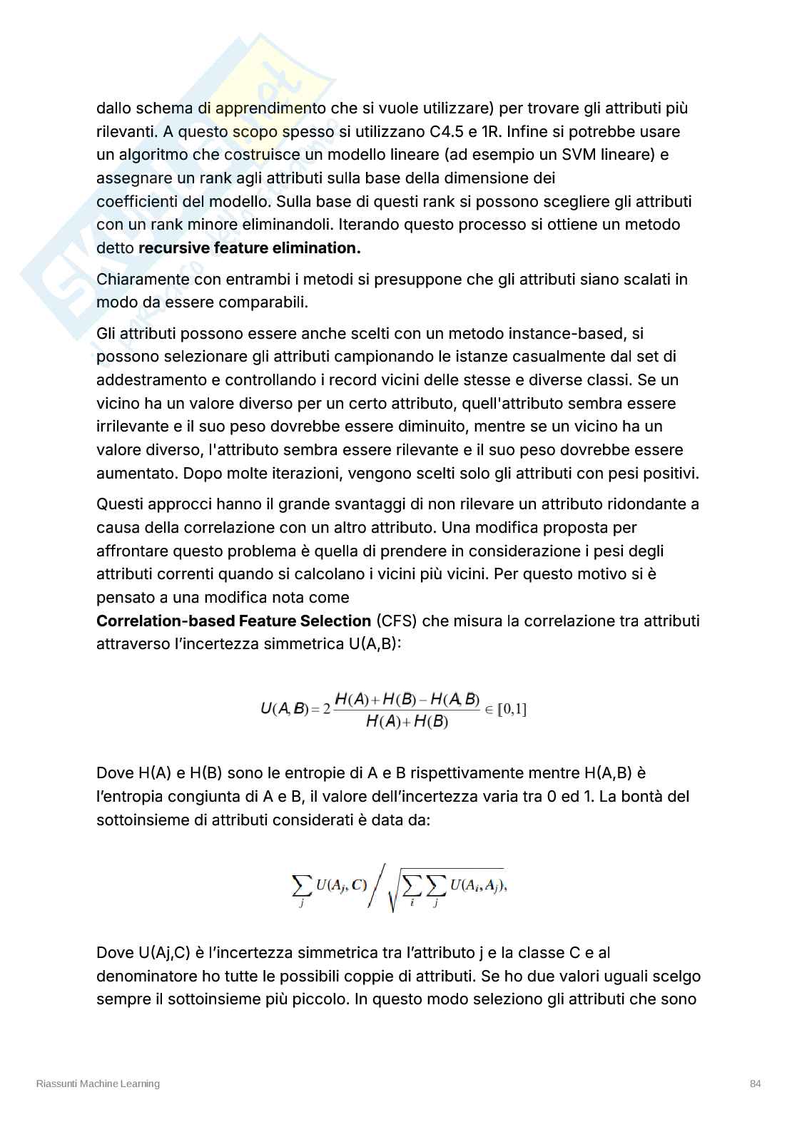 Appunti esame Machine Learning – Feature Selection, Discretizzazione e PCA Pag. 2