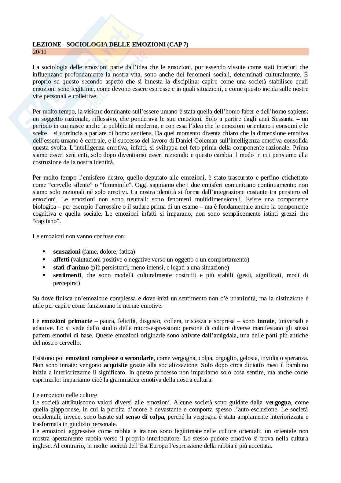 Sociologia delle emozioni  Pag. 1