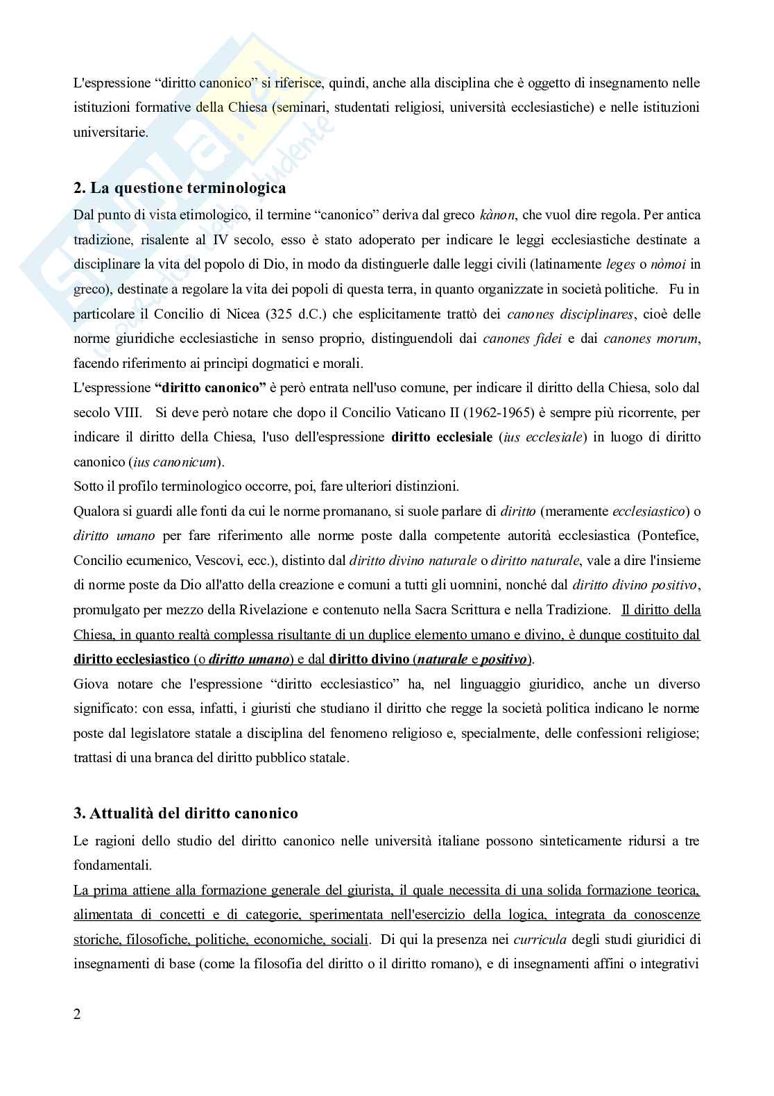 Riassunto esame Diritto canonico, Prof. Milani Daniela, libro consigliato Lezioni di diritto canonico (5^ edizione), Dalla Torre Pag. 2