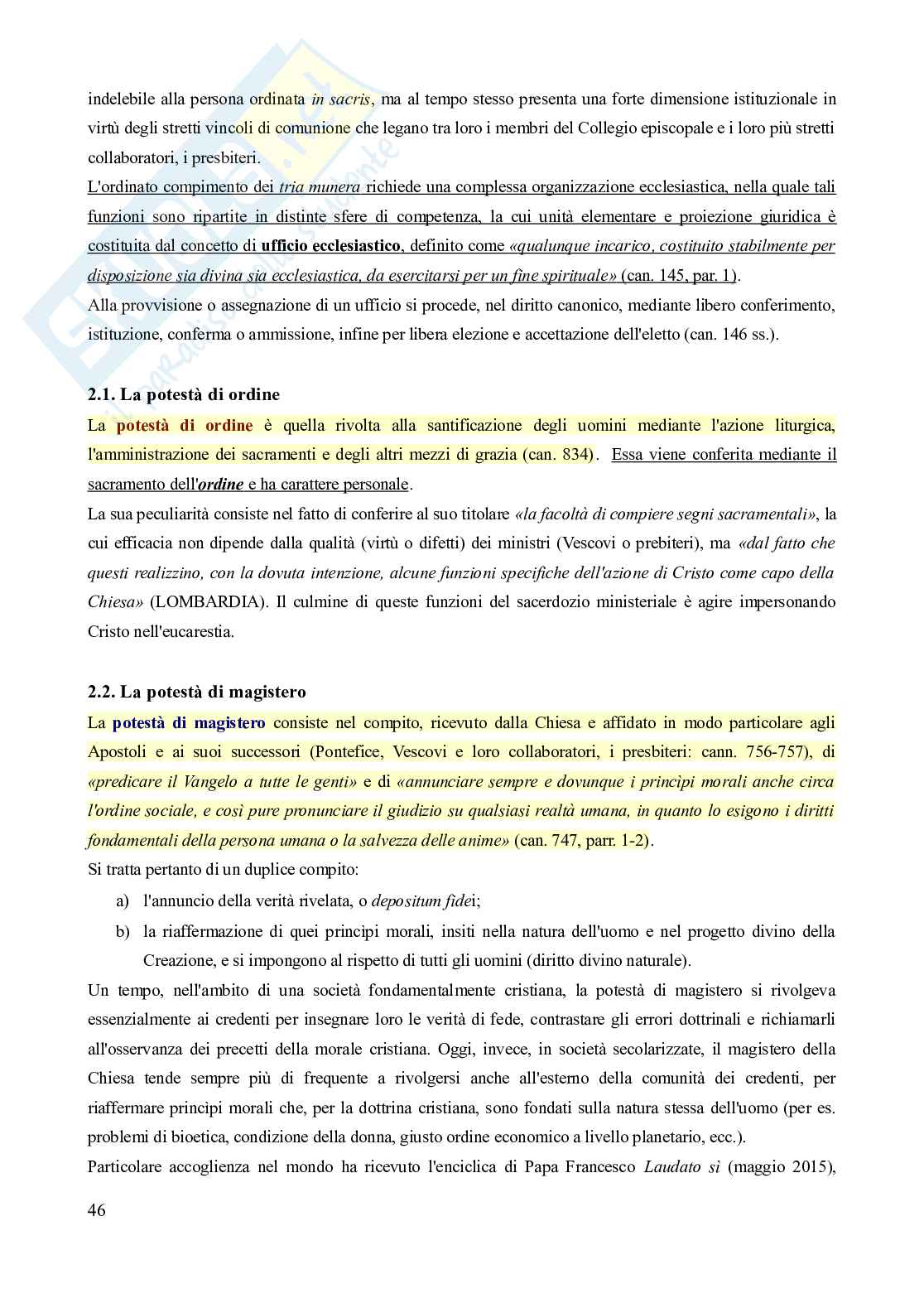 Riassunto esame Diritto canonico, Prof. Milani Daniela, libro consigliato Lezioni di diritto canonico (5^ edizione), Dalla Torre Pag. 46