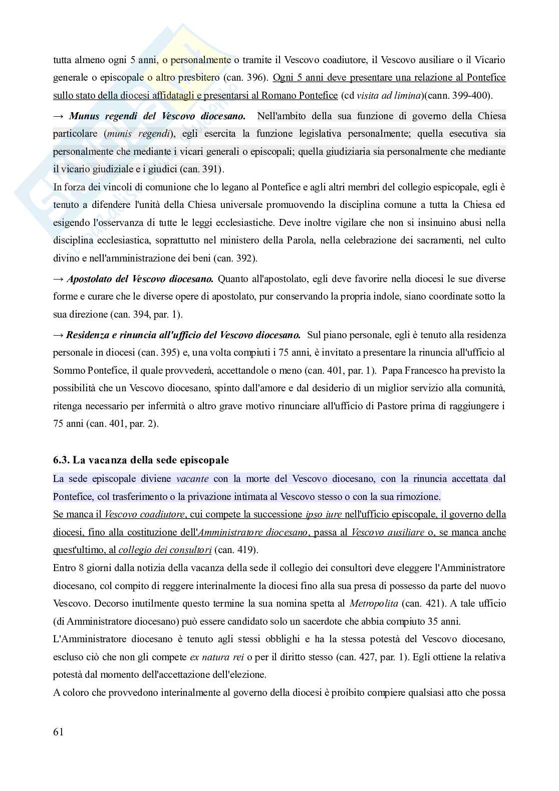 Riassunto esame Diritto canonico, Prof. Milani Daniela, libro consigliato Lezioni di diritto canonico (5^ edizione), Dalla Torre Pag. 61
