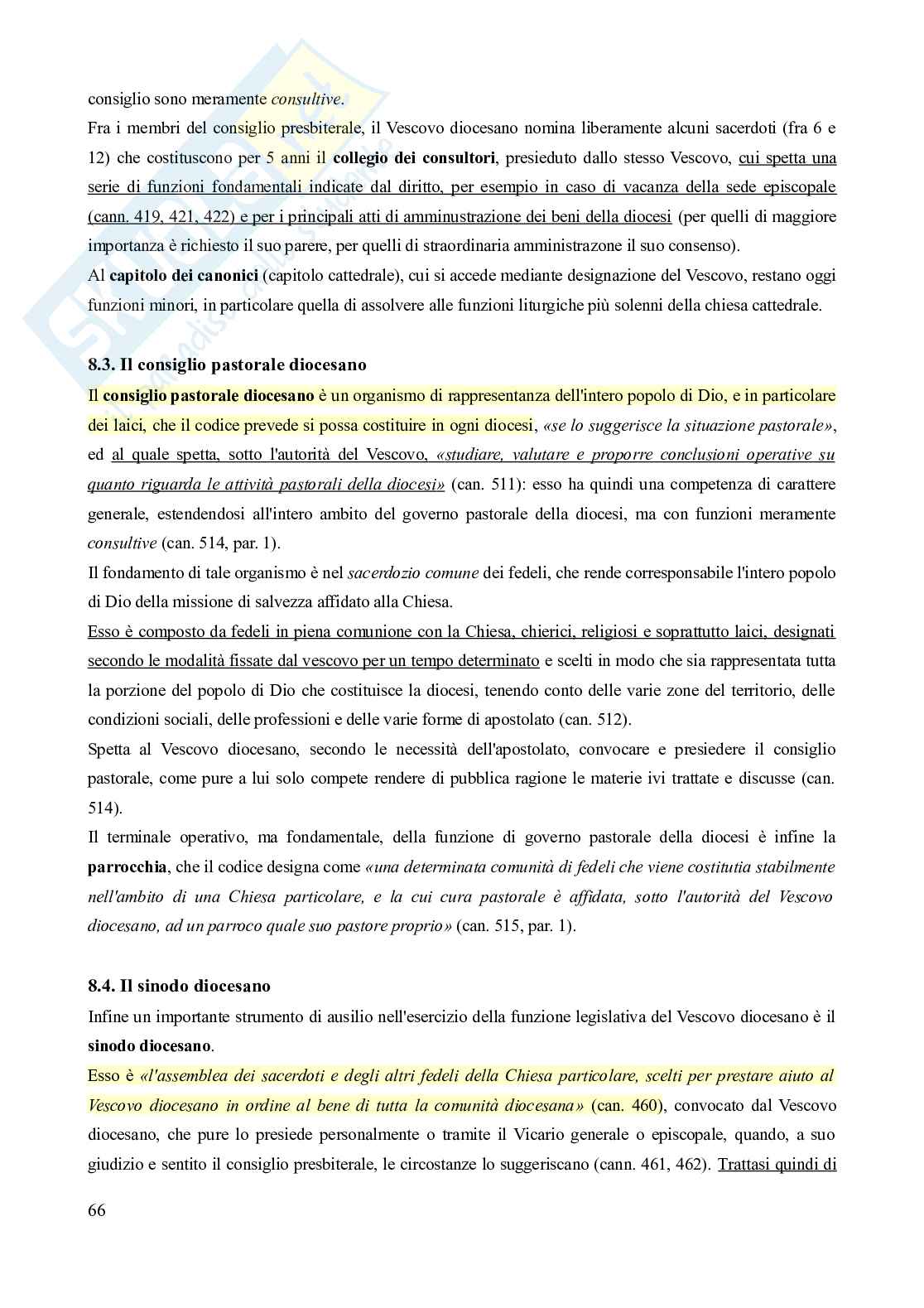 Riassunto esame Diritto canonico, Prof. Milani Daniela, libro consigliato Lezioni di diritto canonico (5^ edizione), Dalla Torre Pag. 66