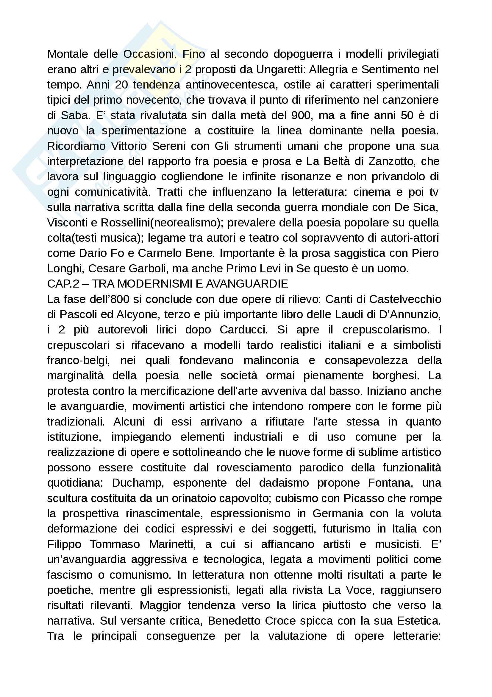 Riassunto esame letteratura italiana contemporanea, prof. Dario Tomasello, libro consigliato Il Novecento, Alberto Casadei Pag. 2