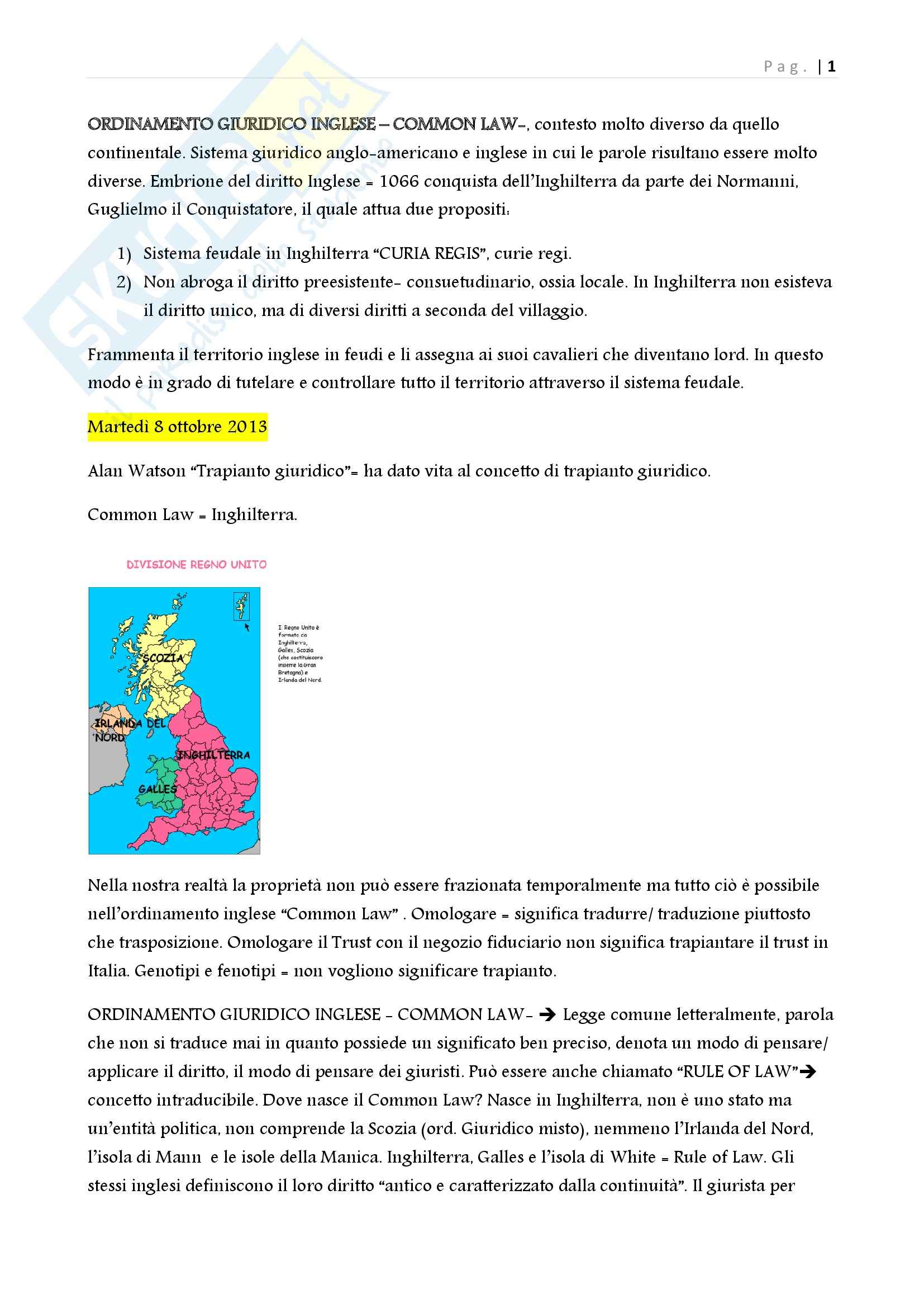 Appunti Sistemi giuridici comparati, Prof.ssa Ioriatti (Unitn) Pag. 1