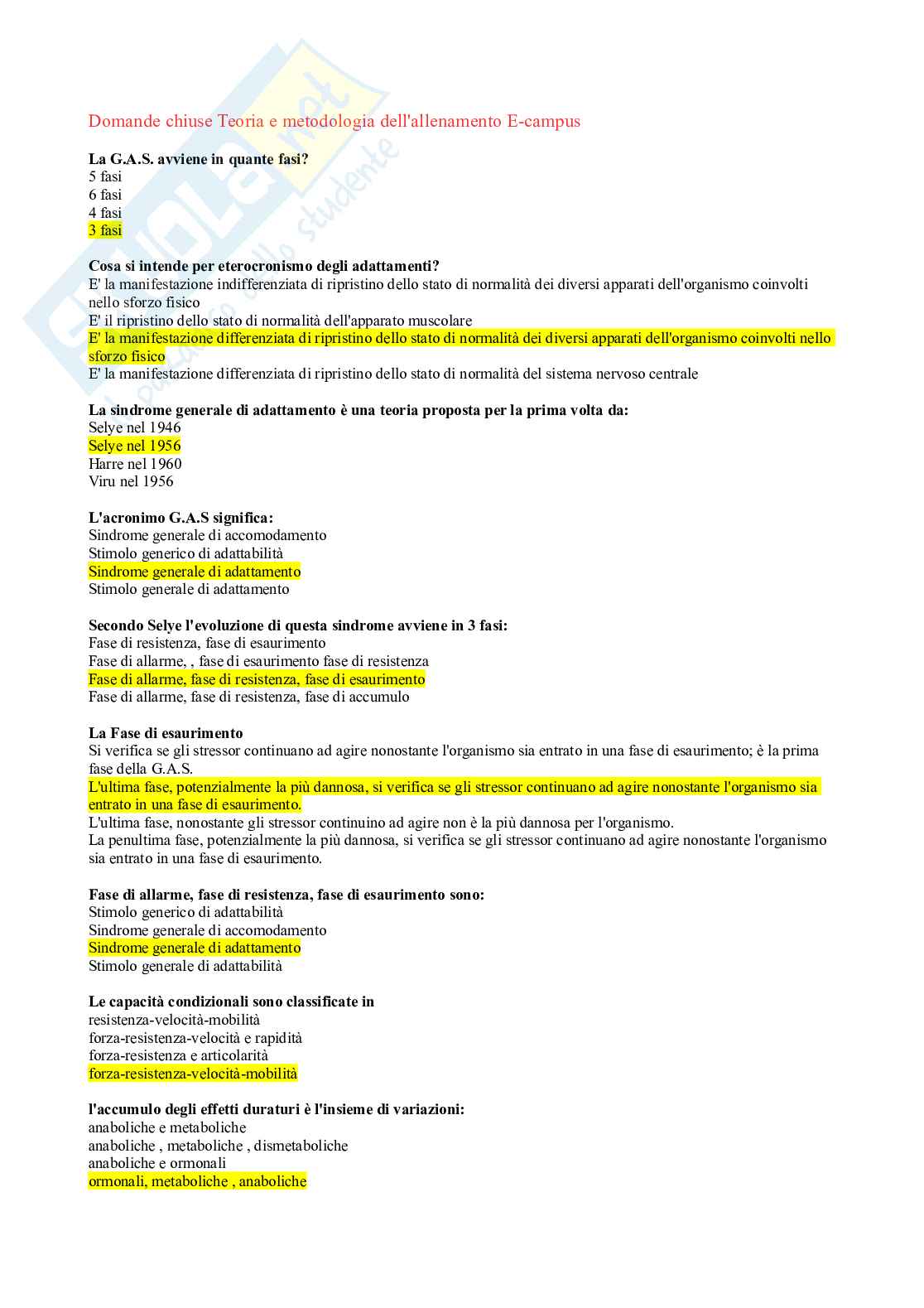 Paniere Teoria e metodologia dell'allenamento Pag. 1