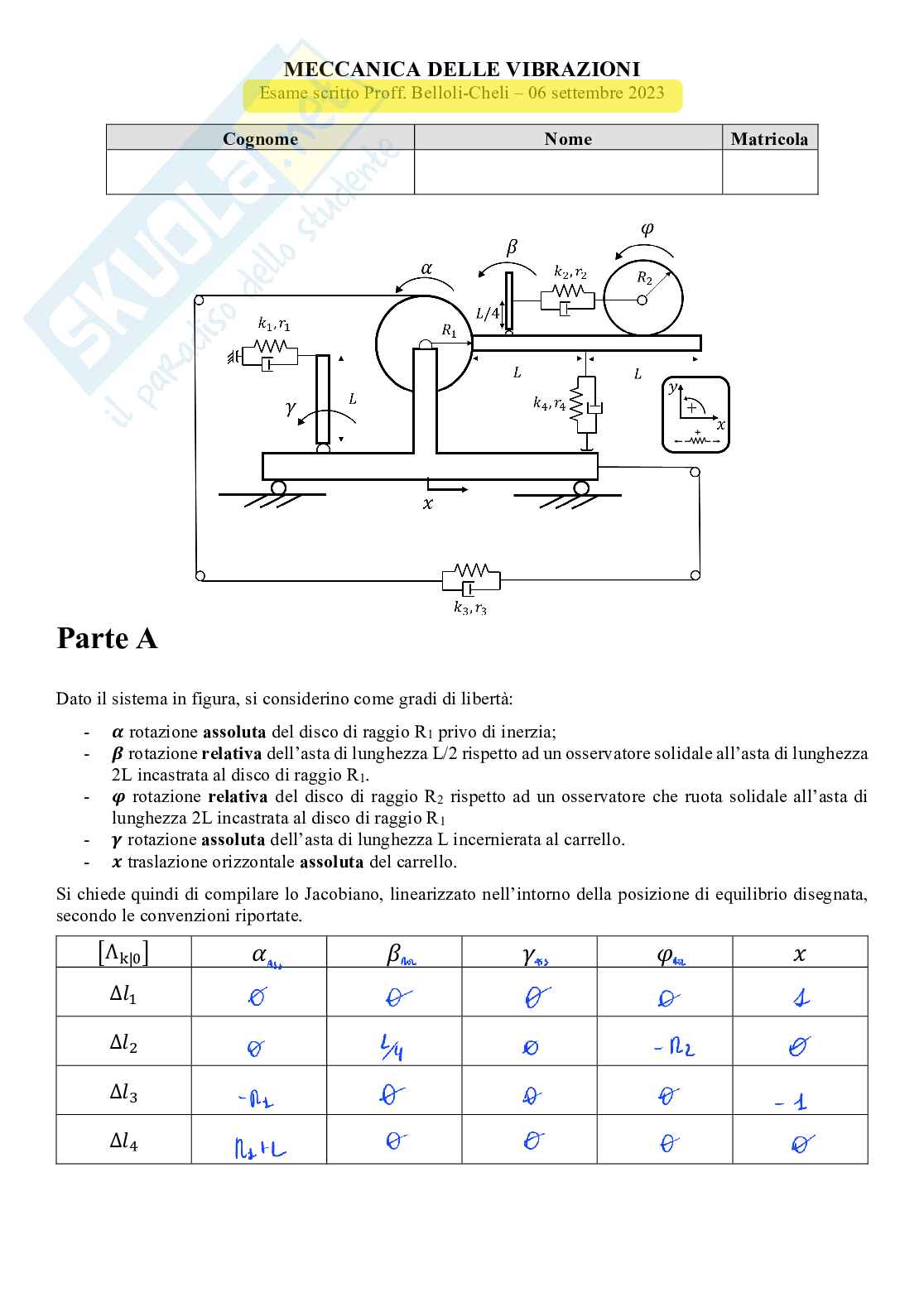 Soluzioni esercizi d'esame Meccanica delle vibrazioni (Parte A) Pag. 2