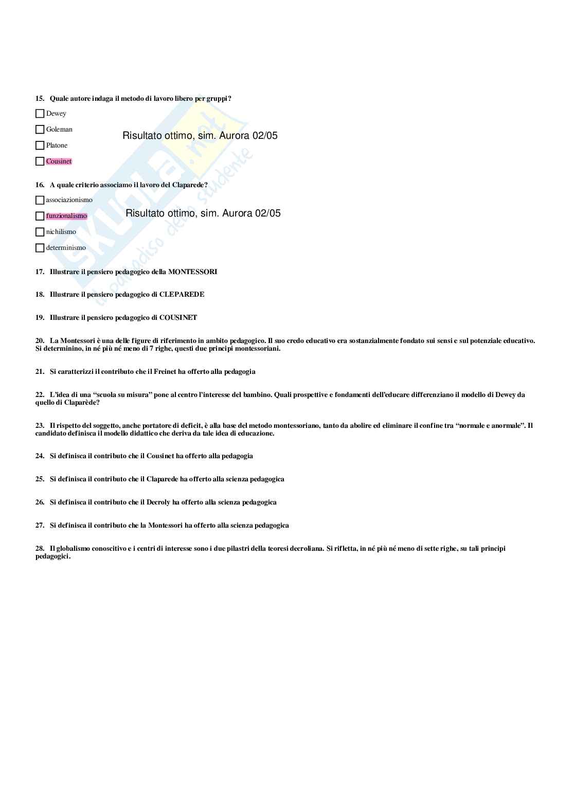 Paniere Pedagogia generale e sociale  - Risposte multiple - aggiornato (2026) Pag. 21