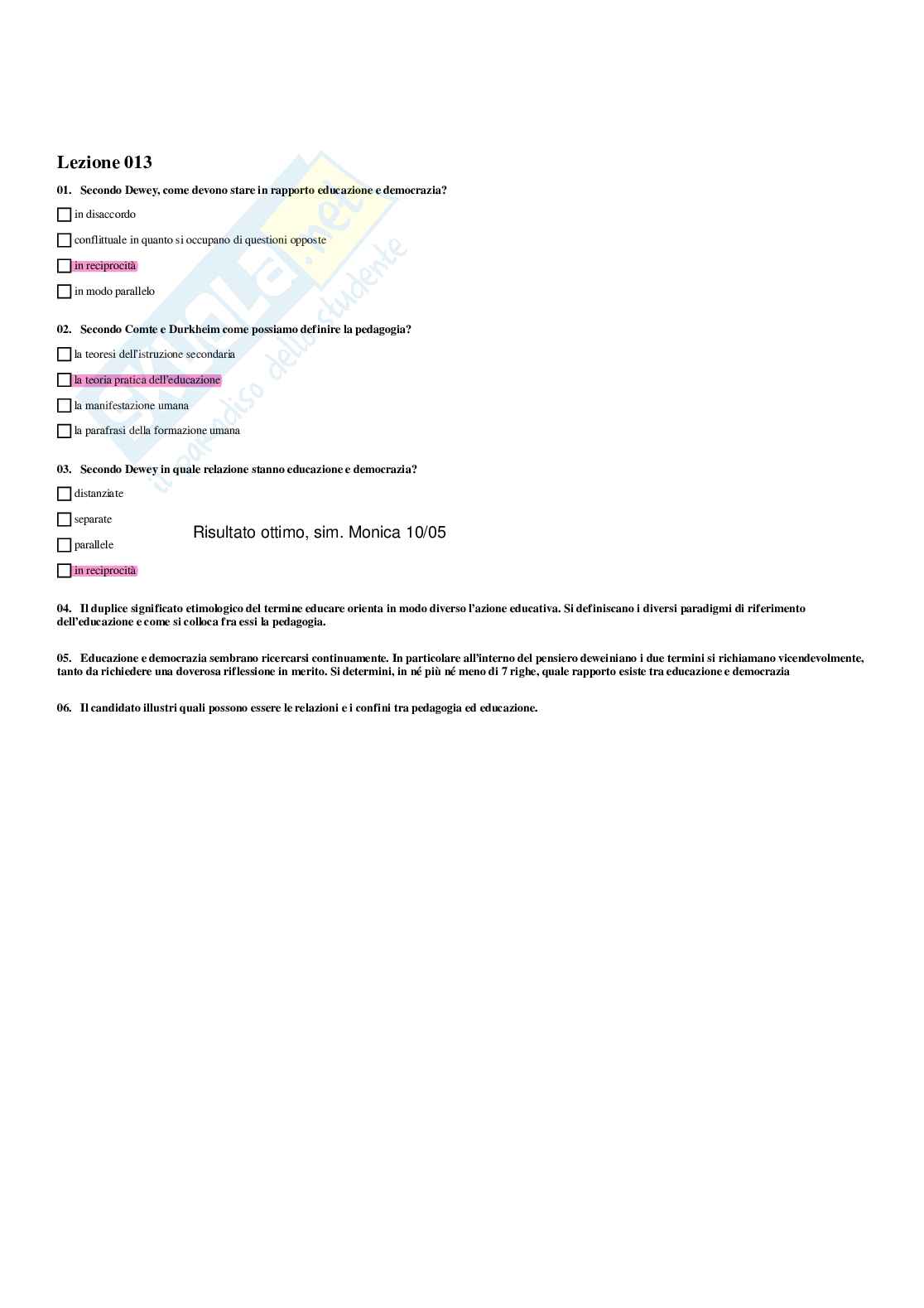 Paniere Pedagogia generale e sociale  - Risposte multiple - aggiornato (2026) Pag. 26