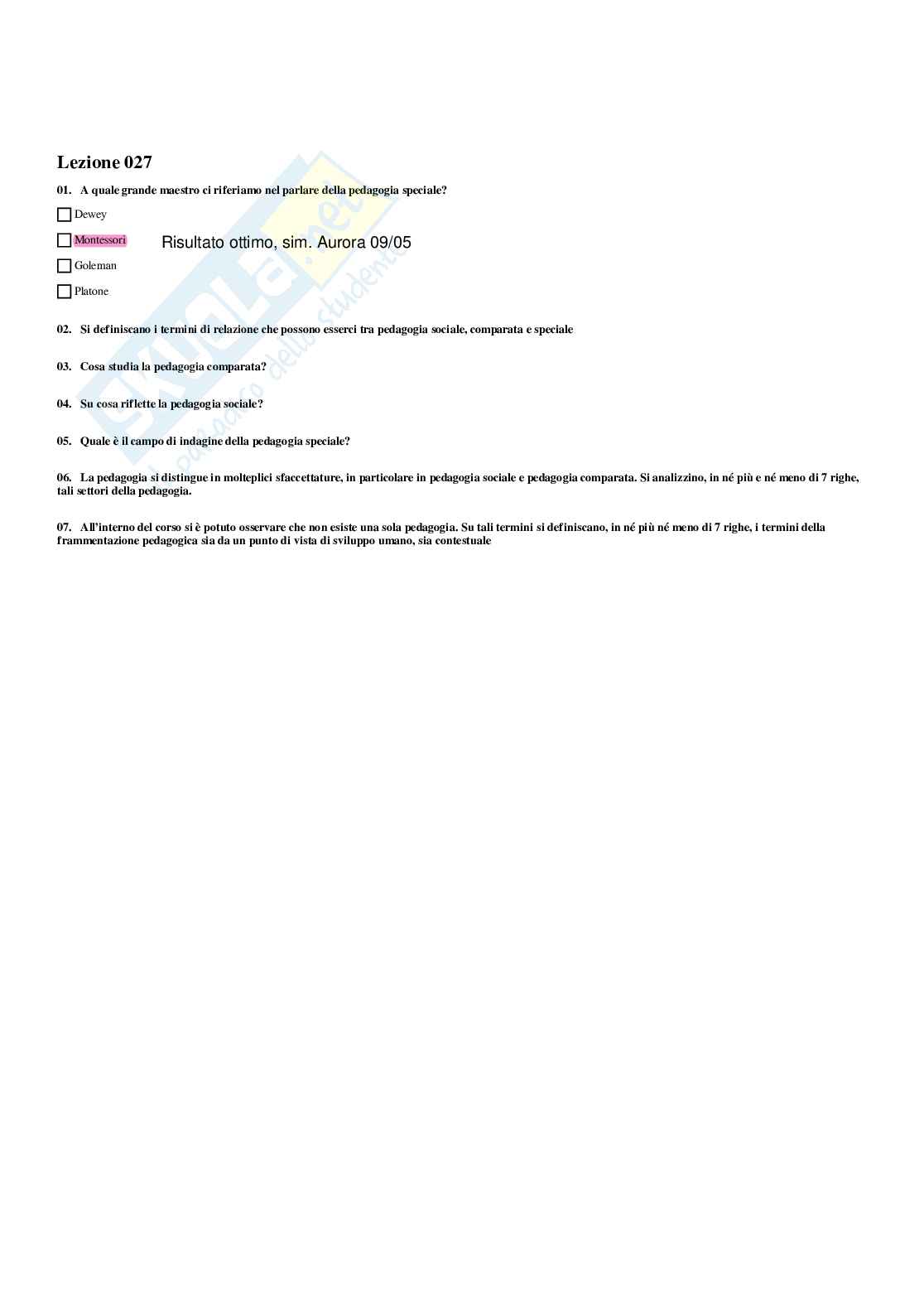 Paniere Pedagogia generale e sociale  - Risposte multiple - aggiornato (2026) Pag. 41