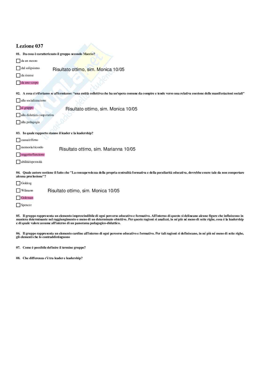 Paniere Pedagogia generale e sociale  - Risposte multiple - aggiornato (2026) Pag. 51