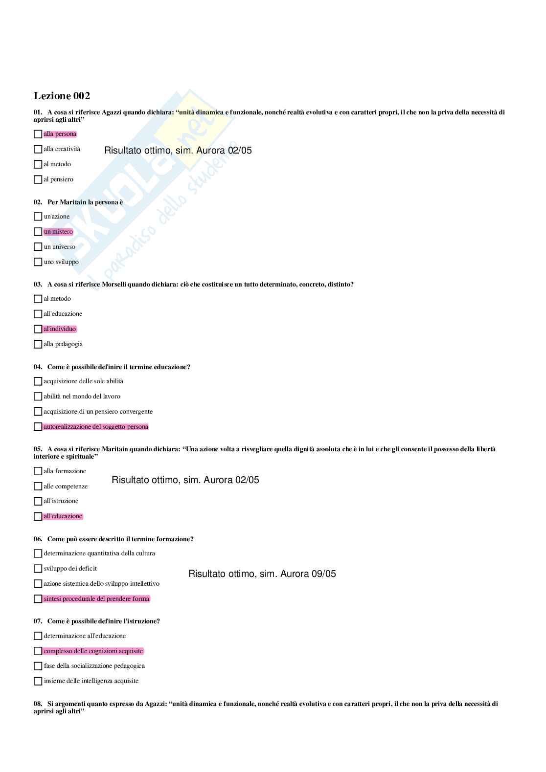 Paniere Pedagogia generale e sociale  - Risposte multiple - aggiornato (2026) Pag. 6