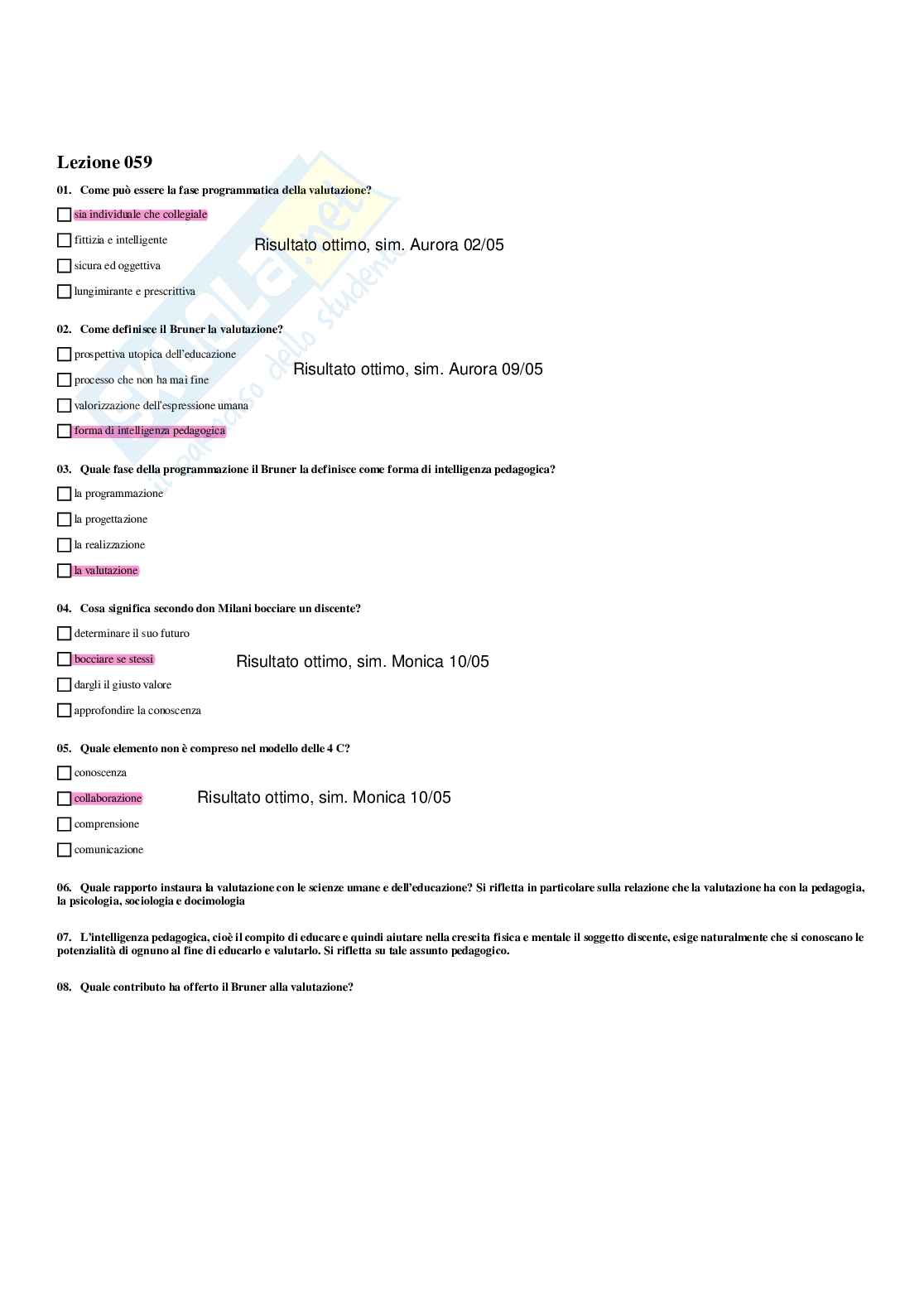 Paniere Pedagogia generale e sociale  - Risposte multiple - aggiornato (2026) Pag. 71