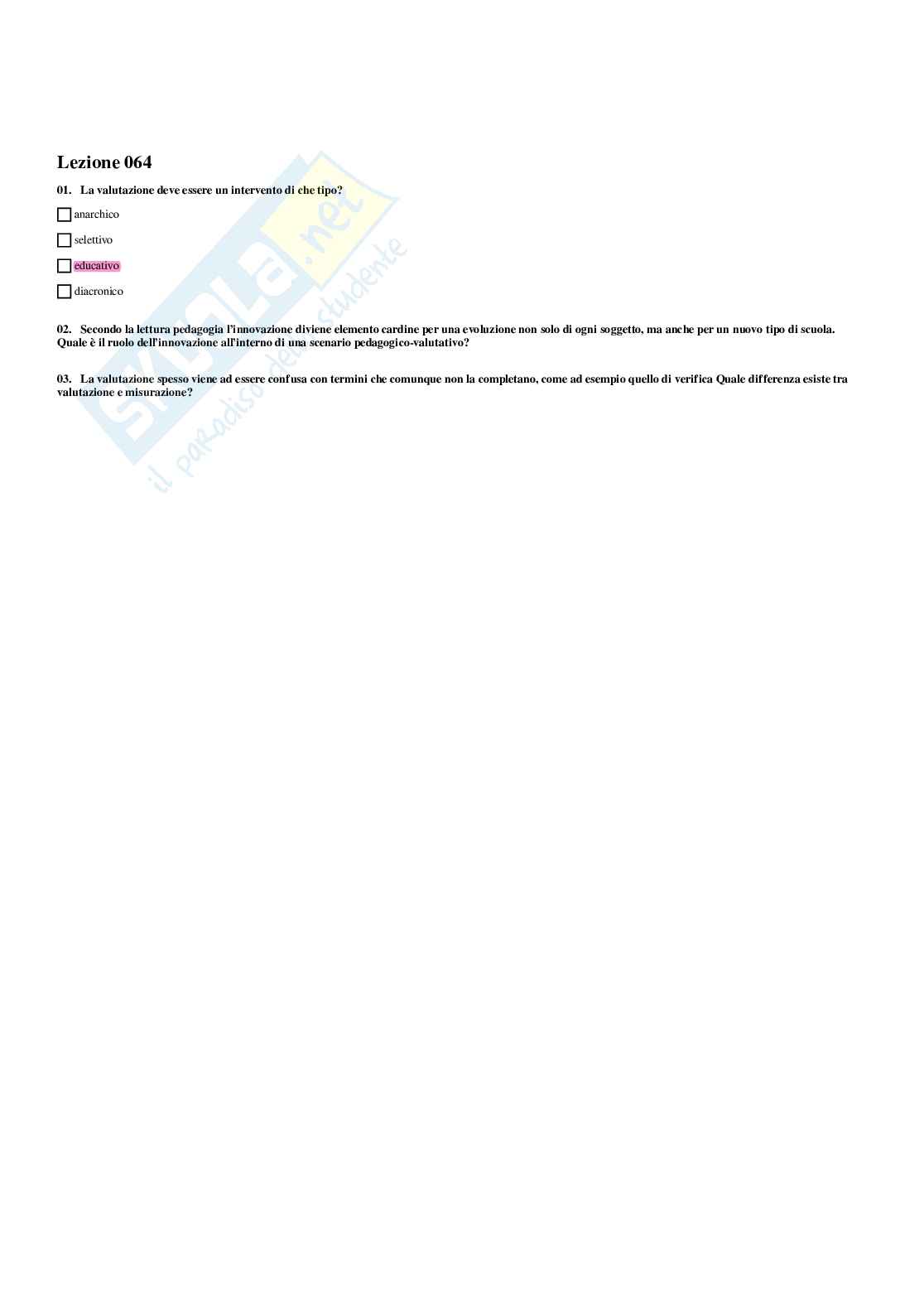 Paniere Pedagogia generale e sociale  - Risposte multiple - aggiornato (2026) Pag. 76