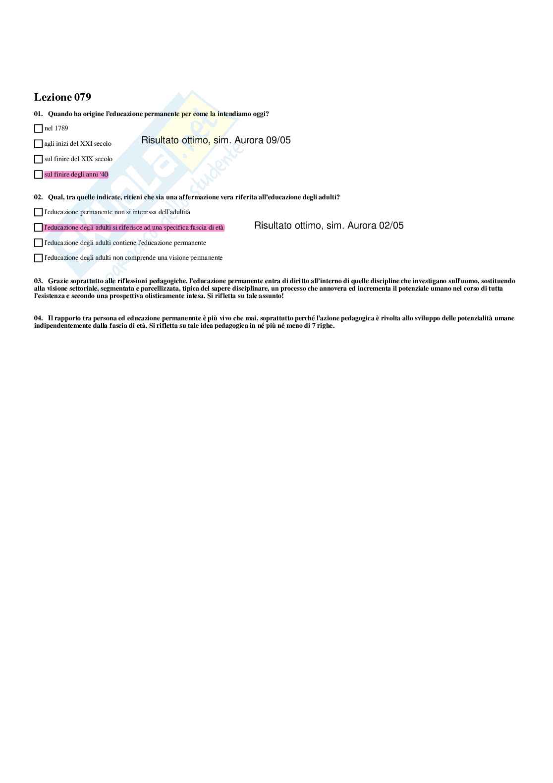 Paniere Pedagogia generale e sociale  - Risposte multiple - aggiornato (2026) Pag. 91