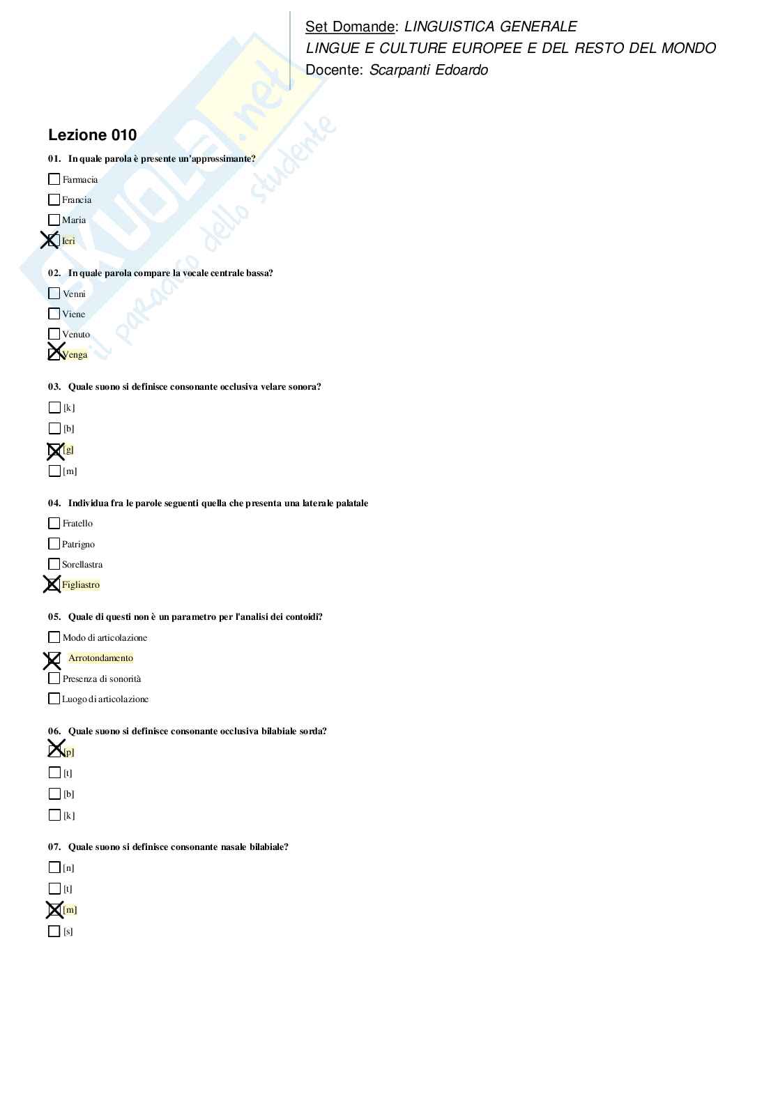 Risposte domande chiuse Linguistica generale aggiornate 2026  Pag. 16