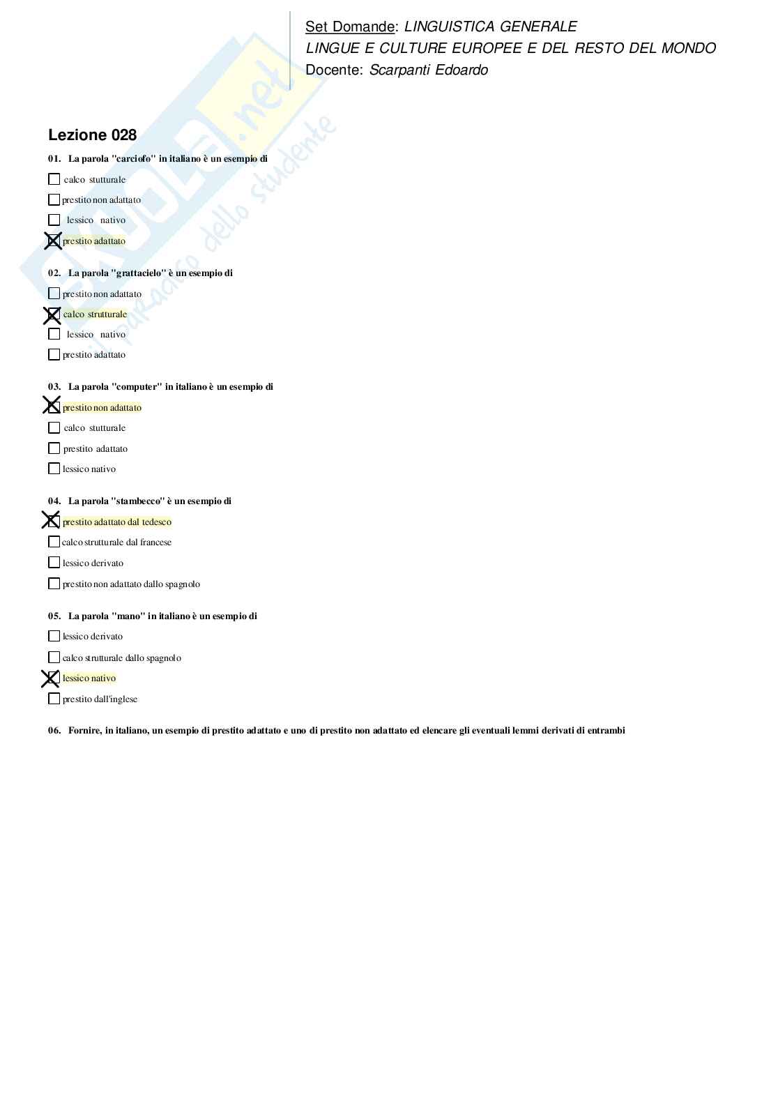 Risposte domande chiuse Linguistica generale aggiornate 2026  Pag. 36