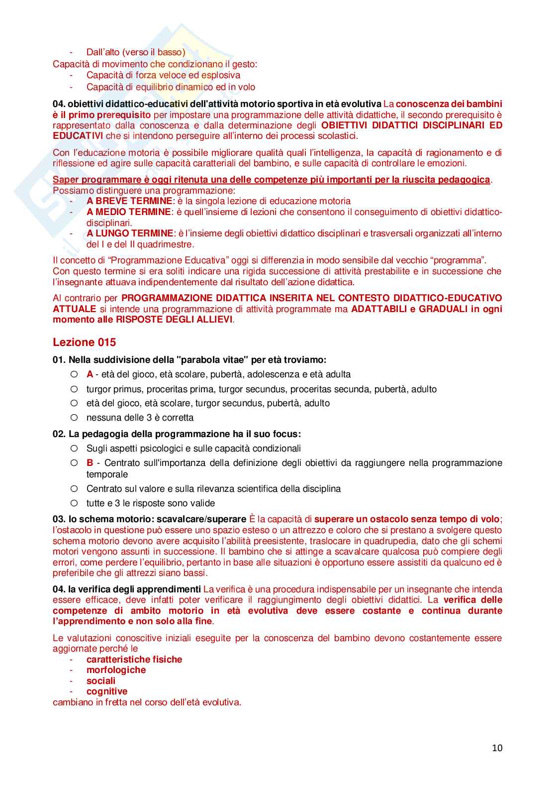 Paniere Completo di Didattica dell'attività motoria nell'età evolutiva e negli anziani (2026) - Risposte multiple e aperte corrette Pag. 11