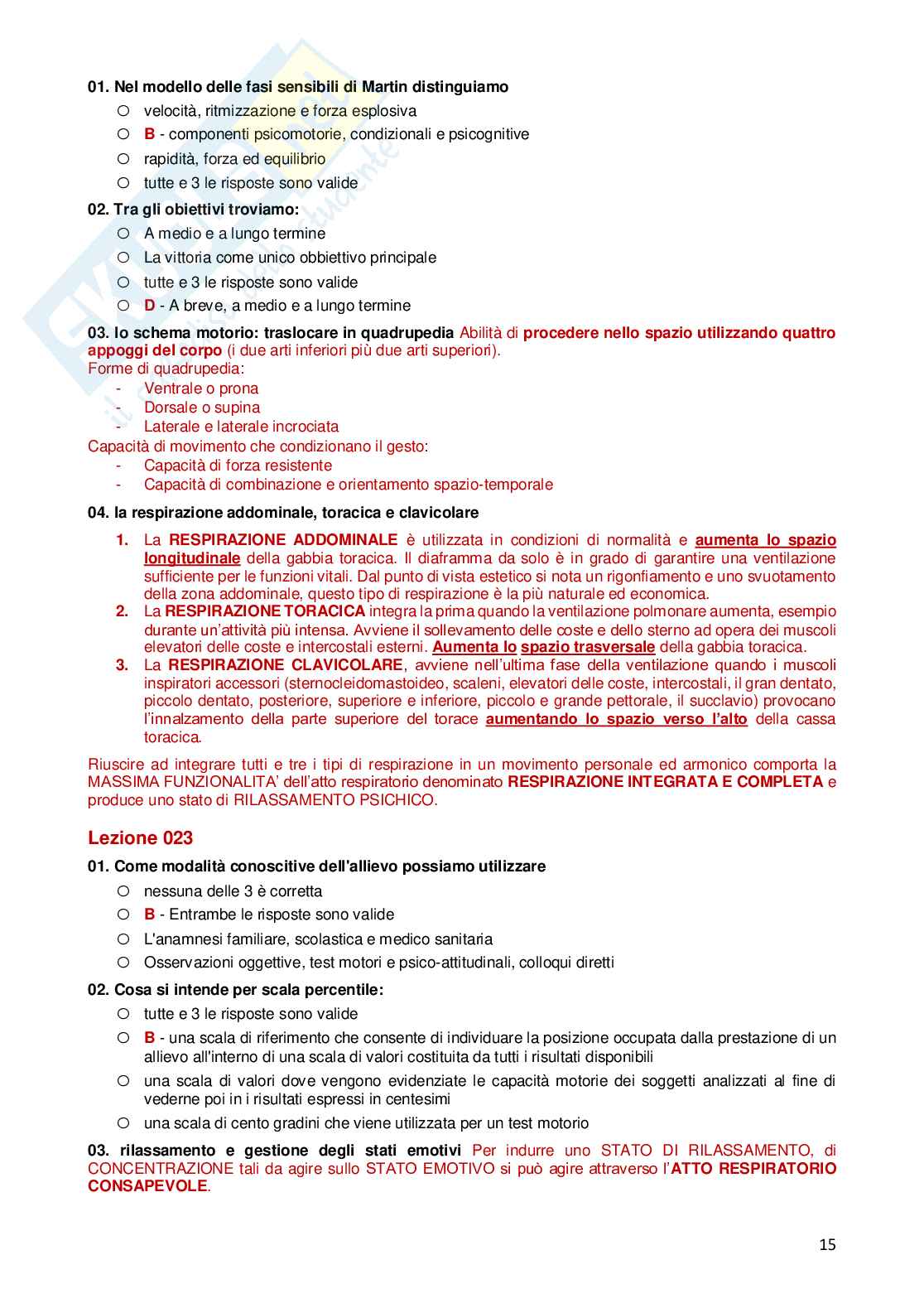 Paniere Completo di Didattica dell'attività motoria nell'età evolutiva e negli anziani (2026) - Risposte multiple e aperte corrette Pag. 16