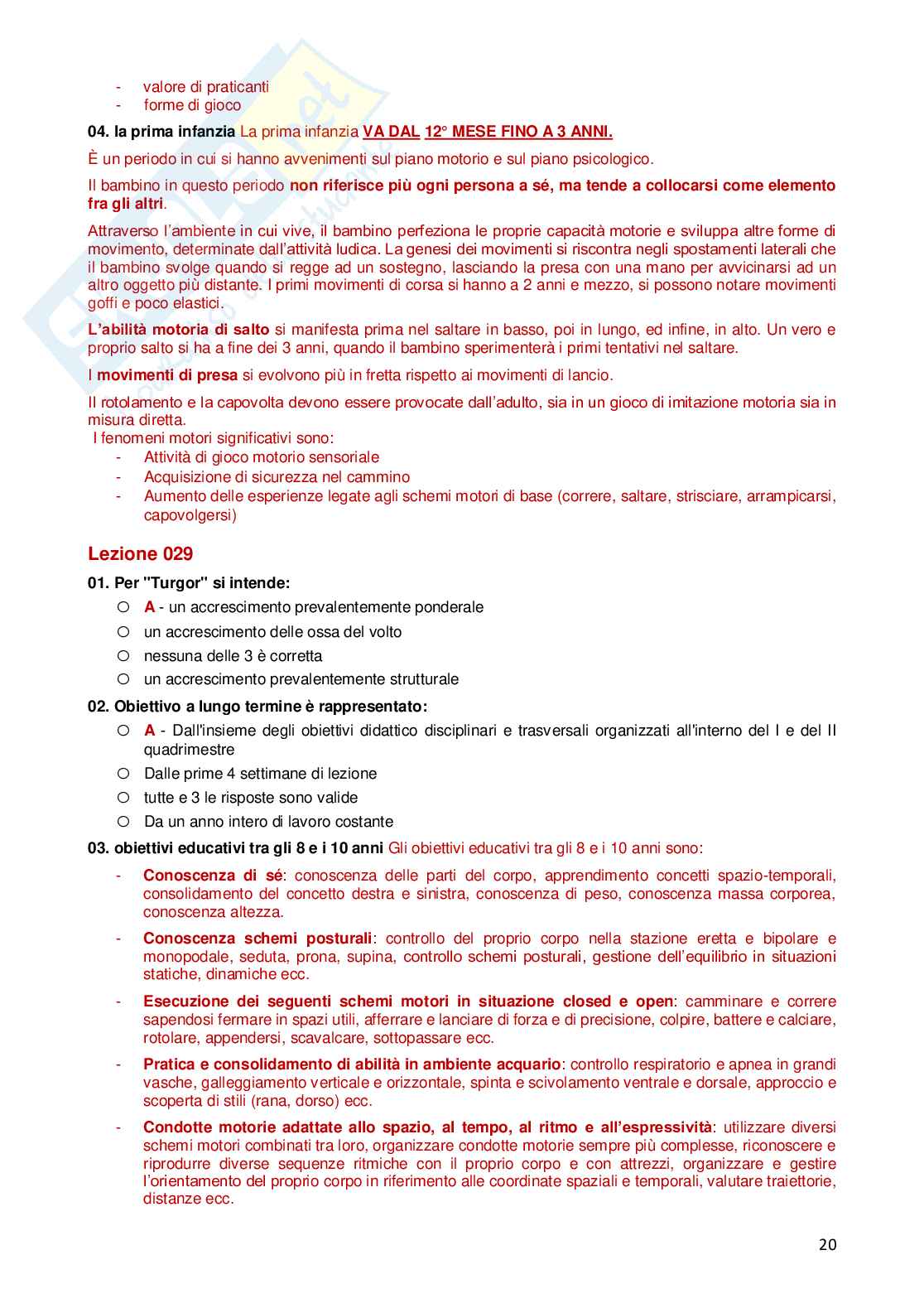 Paniere Completo di Didattica dell'attività motoria nell'età evolutiva e negli anziani (2026) - Risposte multiple e aperte corrette Pag. 21