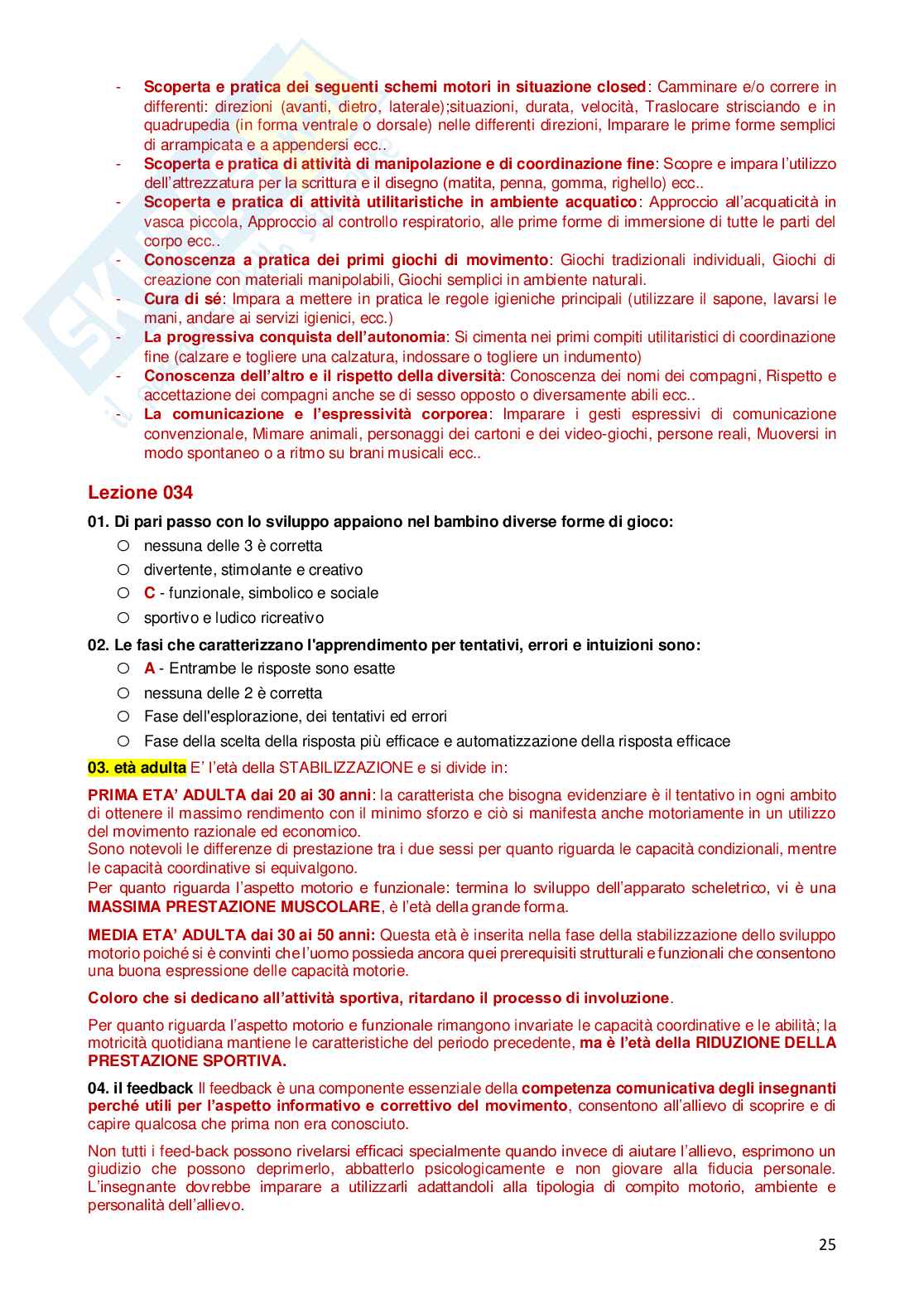 Paniere Completo di Didattica dell'attività motoria nell'età evolutiva e negli anziani (2026) - Risposte multiple e aperte corrette Pag. 26