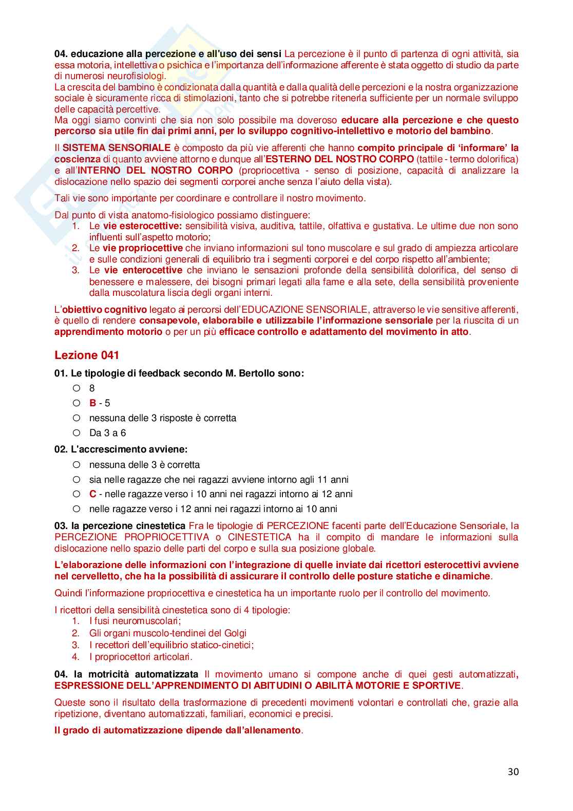 Paniere Completo di Didattica dell'attività motoria nell'età evolutiva e negli anziani (2026) - Risposte multiple e aperte corrette Pag. 31