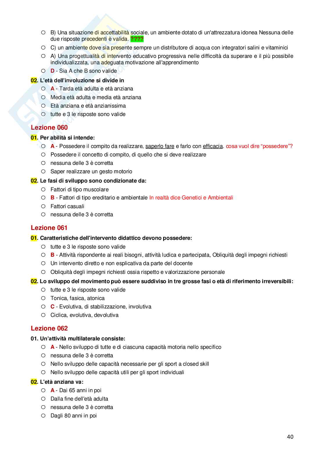 Paniere Completo di Didattica dell'attività motoria nell'età evolutiva e negli anziani (2026) - Risposte multiple e aperte corrette Pag. 41