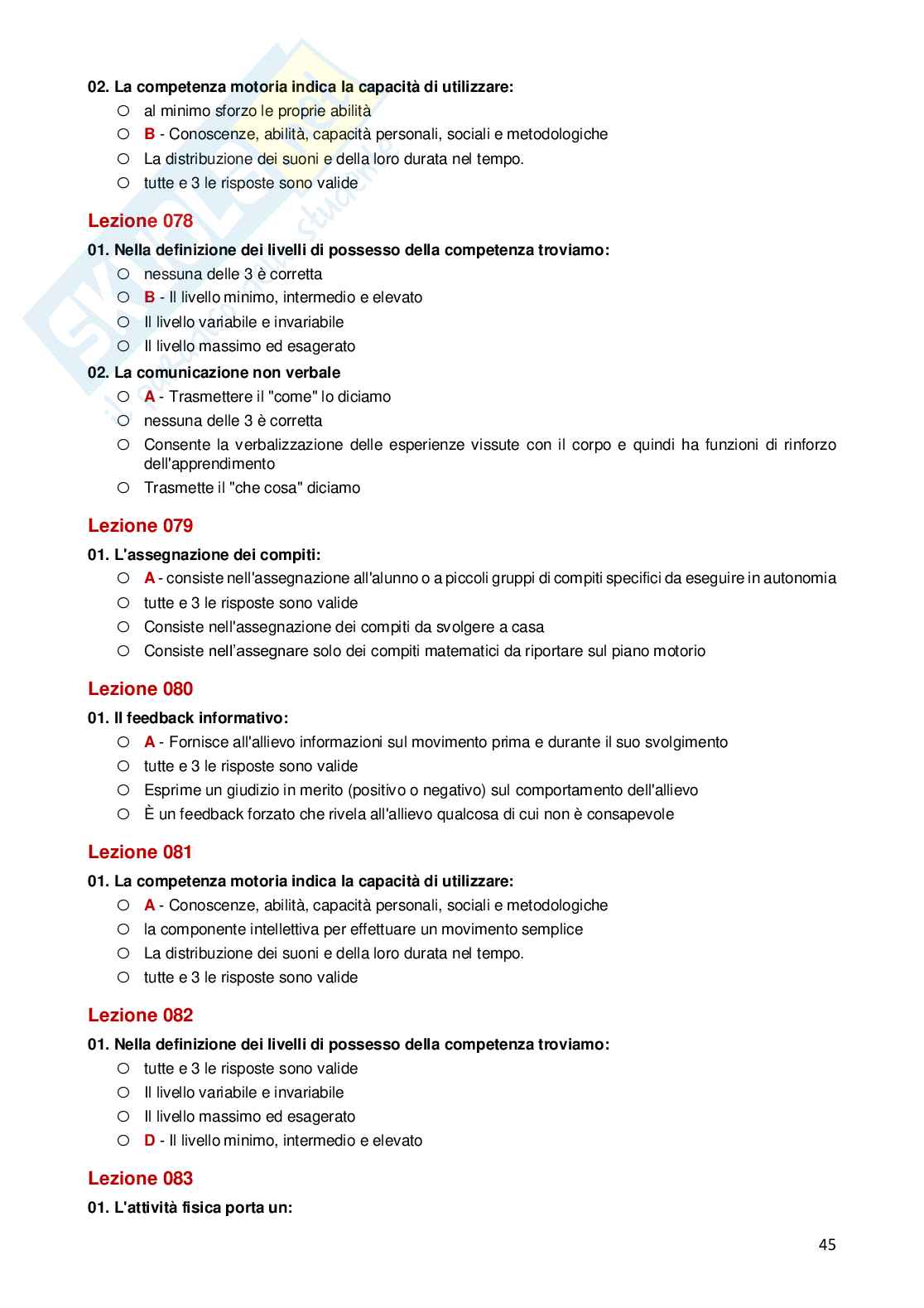 Paniere Completo di Didattica dell'attività motoria nell'età evolutiva e negli anziani (2026) - Risposte multiple e aperte corrette Pag. 46