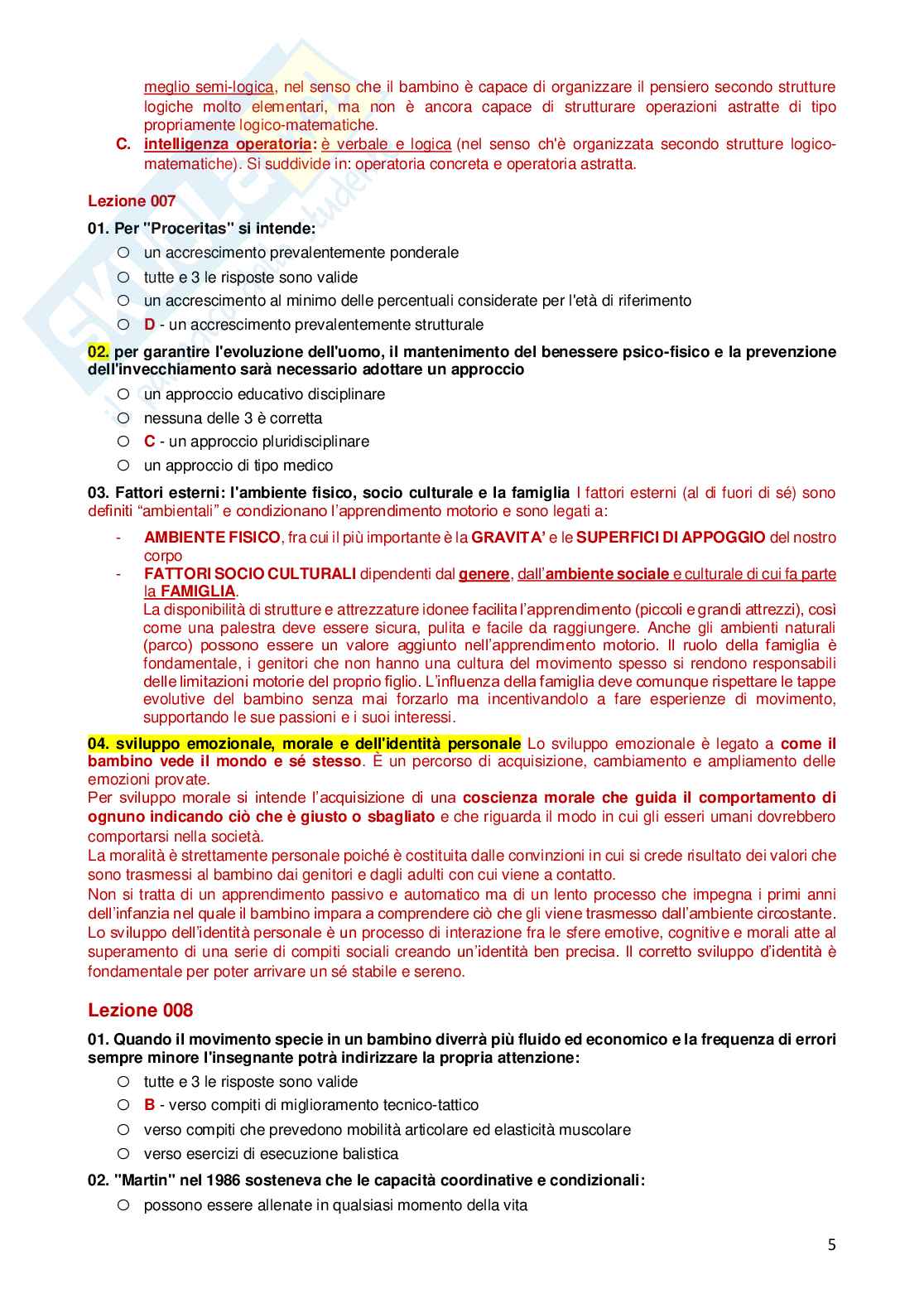 Paniere Completo di Didattica dell'attività motoria nell'età evolutiva e negli anziani (2026) - Risposte multiple e aperte corrette Pag. 6