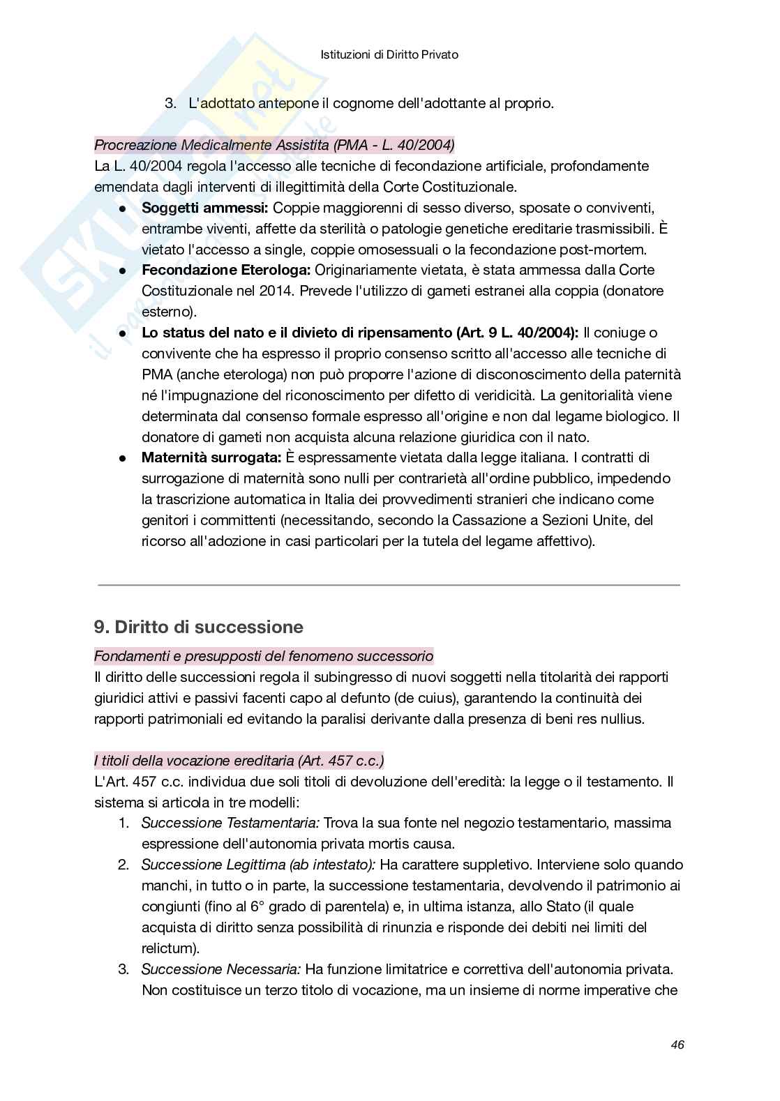 Riassunto esame Istituzioni di diritto privato, Prof. Bellomia Valentina, libro consigliato Istituzioni delle leggi civili, Russo, Doria, Lener Pag. 46