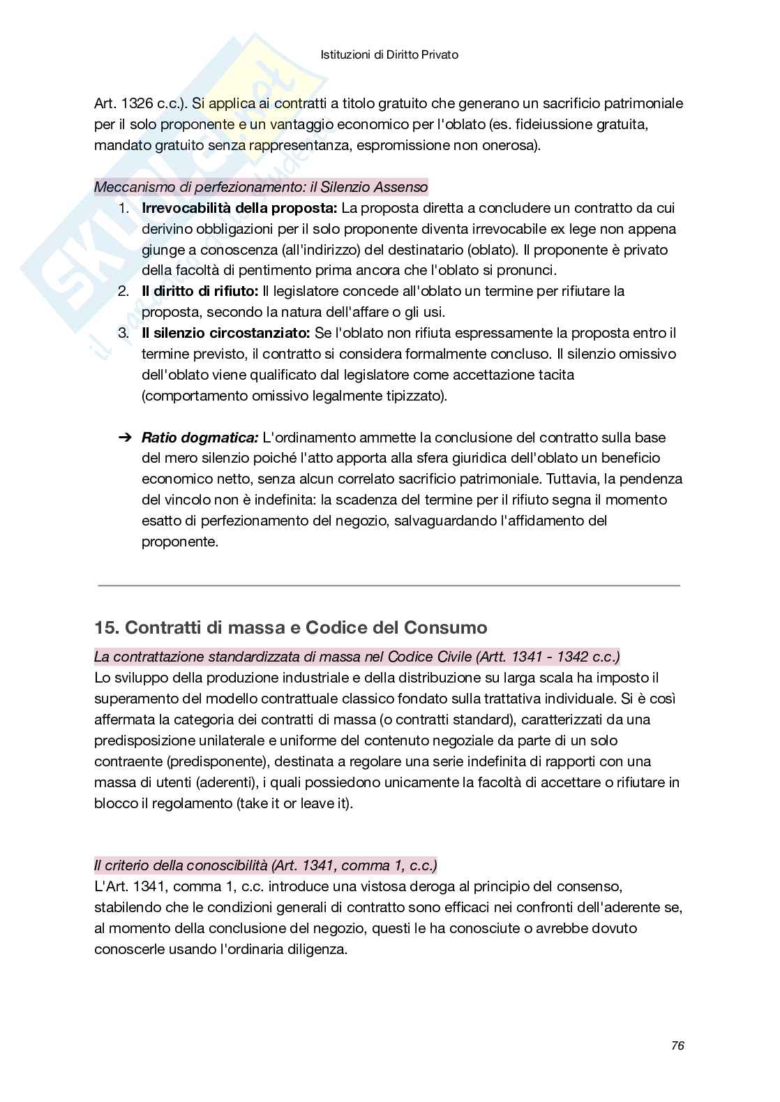 Riassunto esame Istituzioni di diritto privato, Prof. Bellomia Valentina, libro consigliato Istituzioni delle leggi civili, Russo, Doria, Lener Pag. 76