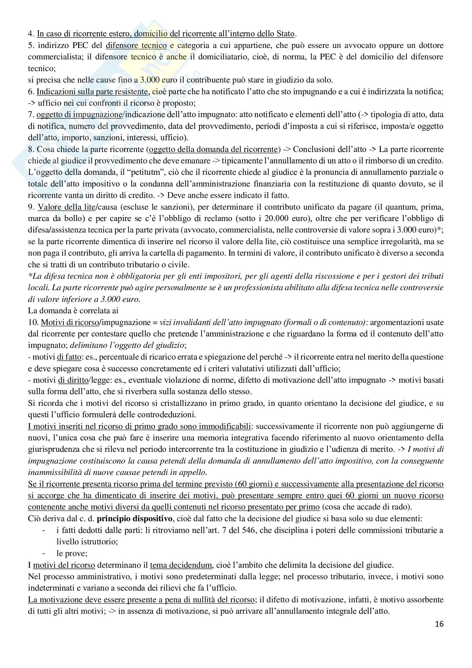 Riassunto esame Diritto Processuale Tributario, prof. Del Federico, libro consigliato Tesauro Pag. 16