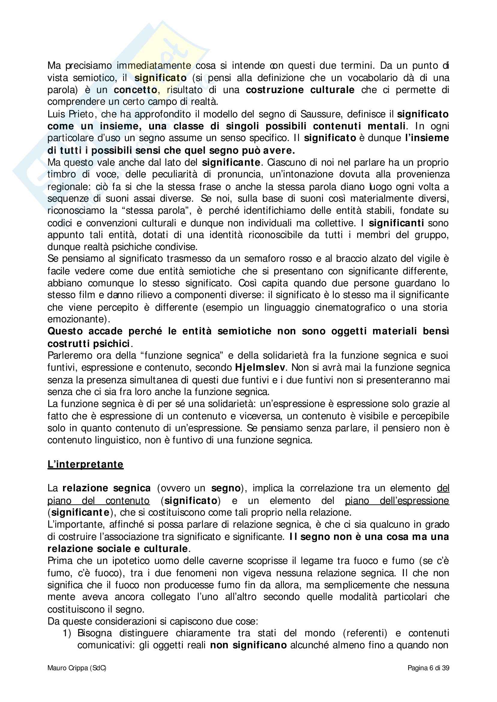 Riassunto esame Semiotica, prof. Facchetti, libro consigliato Manuale di Semiotica, Volli Pag. 6
