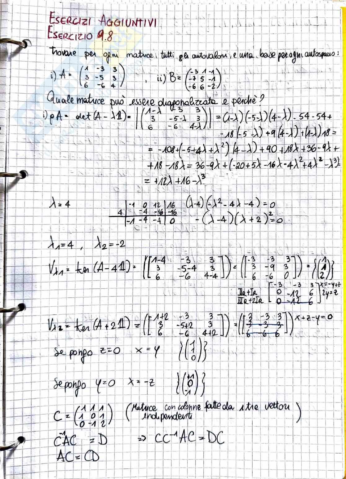 Geometria e algebra lineare: esercizi svolti su autovalori e diagonalizzazione Pag. 1