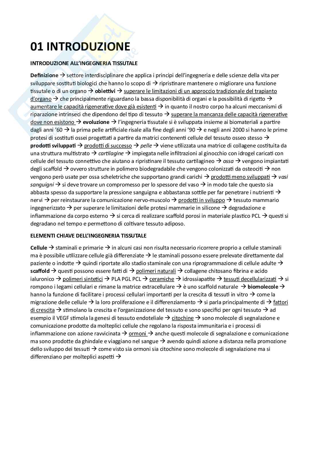 Appunti esame Ingegneria tissutale Pag. 1