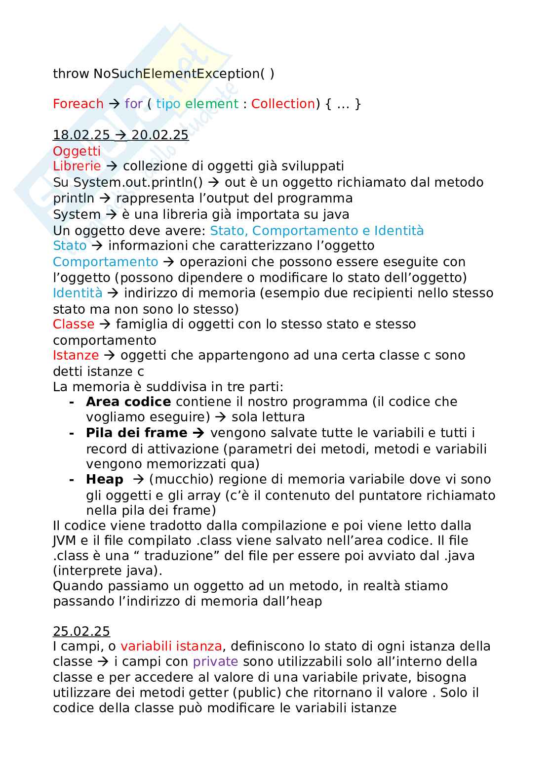 Appunti Laboratorio Programmazione (JAVA) + Progetto Pag. 1